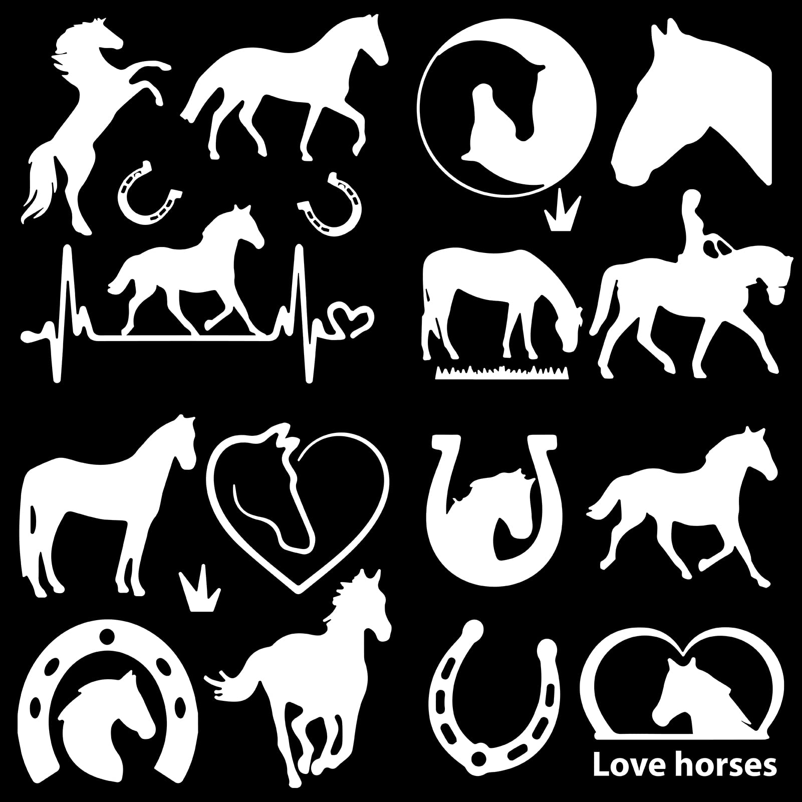 GORGECRAFT 4 Sheets Horse Heartbeat Decal Horseshoe Car Decal Self Adhesive Reflective Sticker Wall Decal Waterproof Automotive 