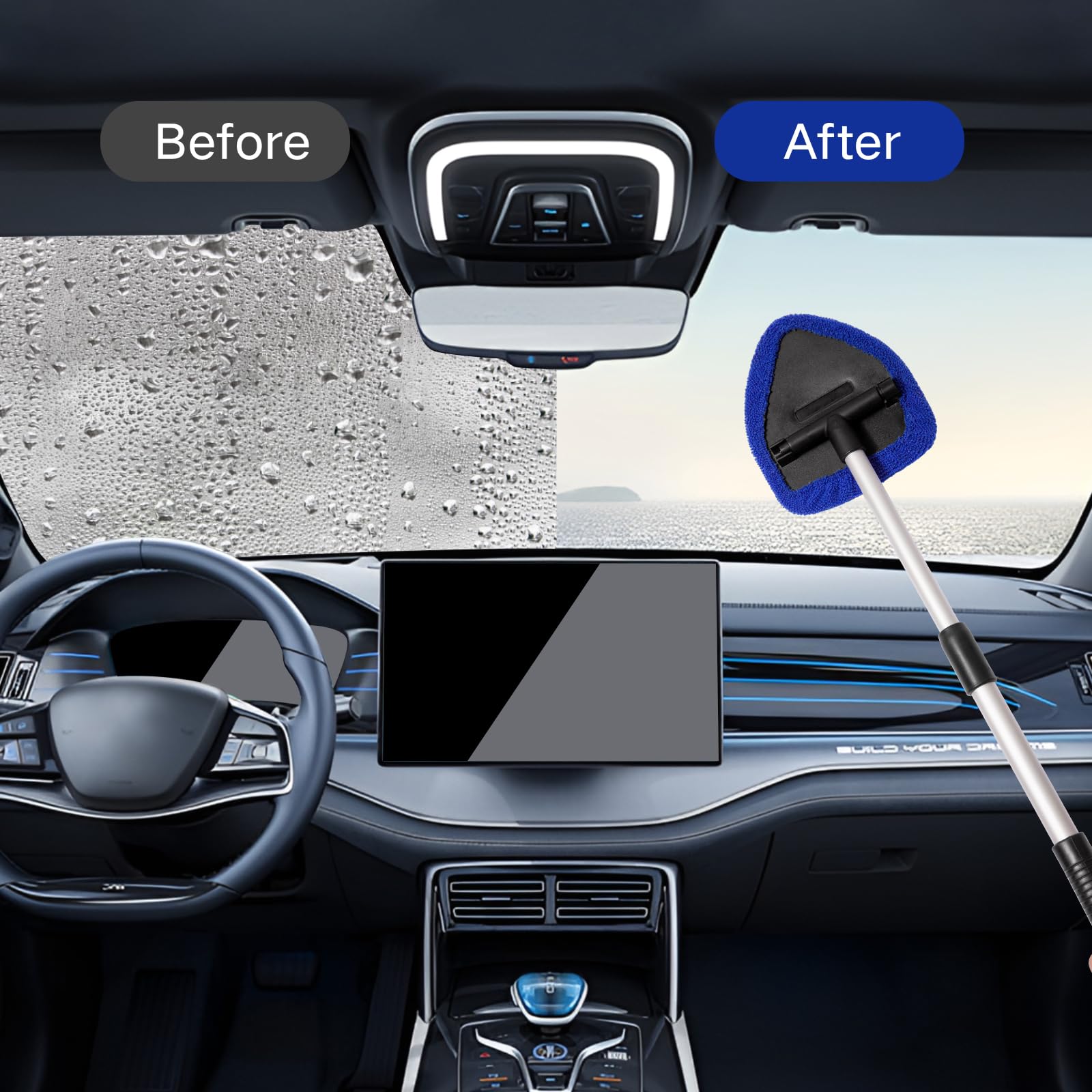 Qydipclin 10pcs Windshield Cleaner Tool, Car Window Cleaning Wash Kit with 4 Reusable Microfiber Pads 1 Spray Bottle and Extenda