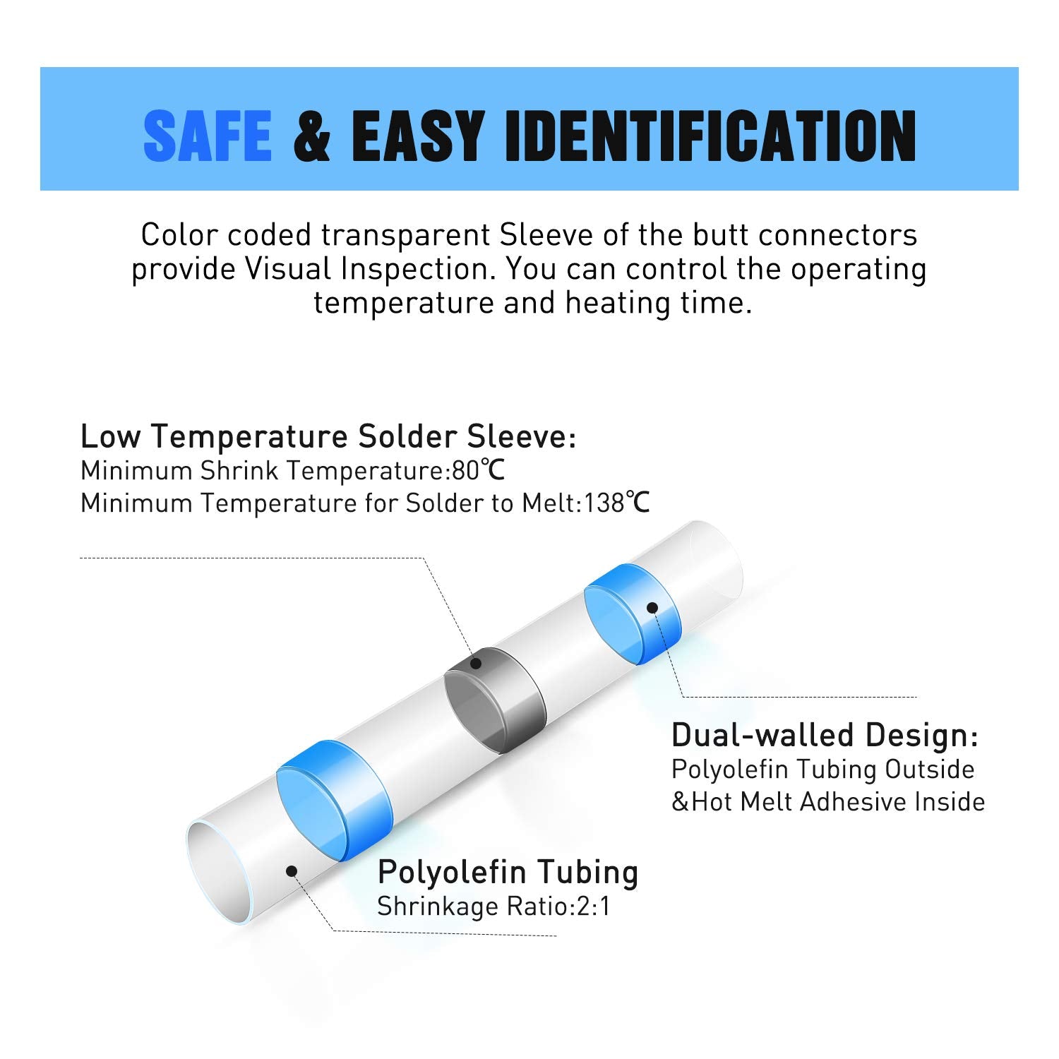 Nilight - 50025R 50pcs Solder Seal Wire Connector, Solder Seal Heat Shrink Butt Connectors,Electrical Waterproof Insulated Marin