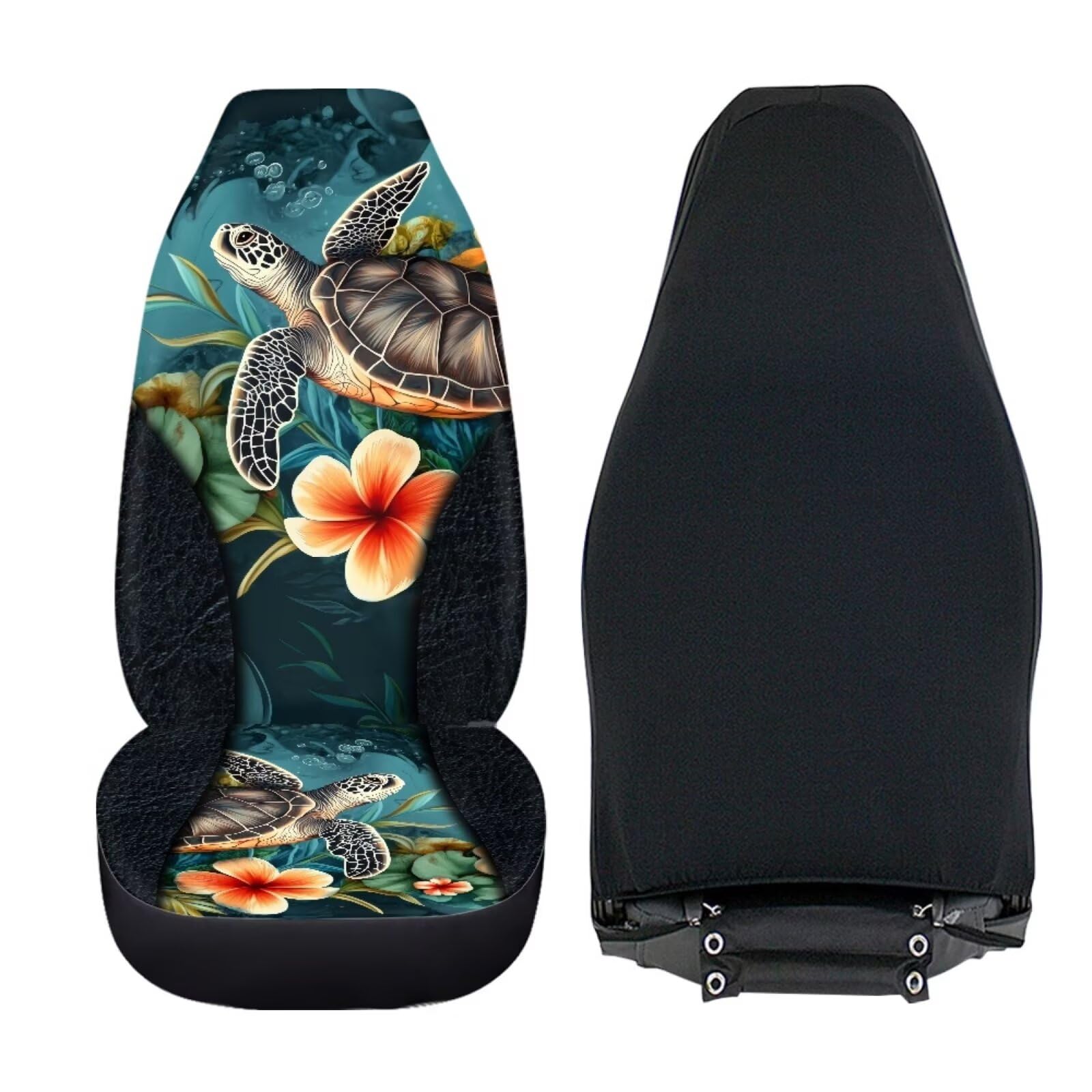 Bigcarjob Art Sea Turtle Car Seat Cover Set For Front Seat Only,2 Pack Animal Turtle Print Auto Front Seat Protector Saddle Blan