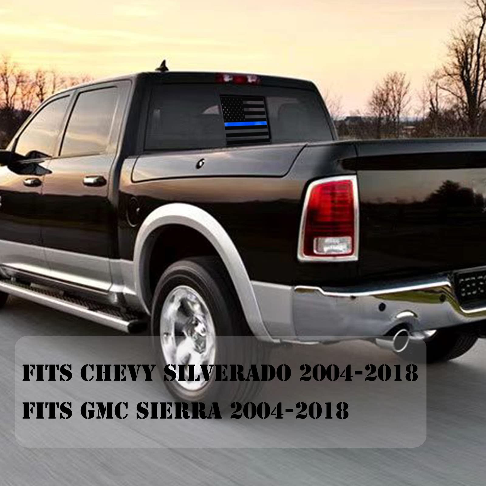 Alicatong Fits Chevy Silverado And Gmc Sierra 2004-2016 2017 2018 Rear Back Middle Window American Usa Flag Vinyl Decal Matte Bl
