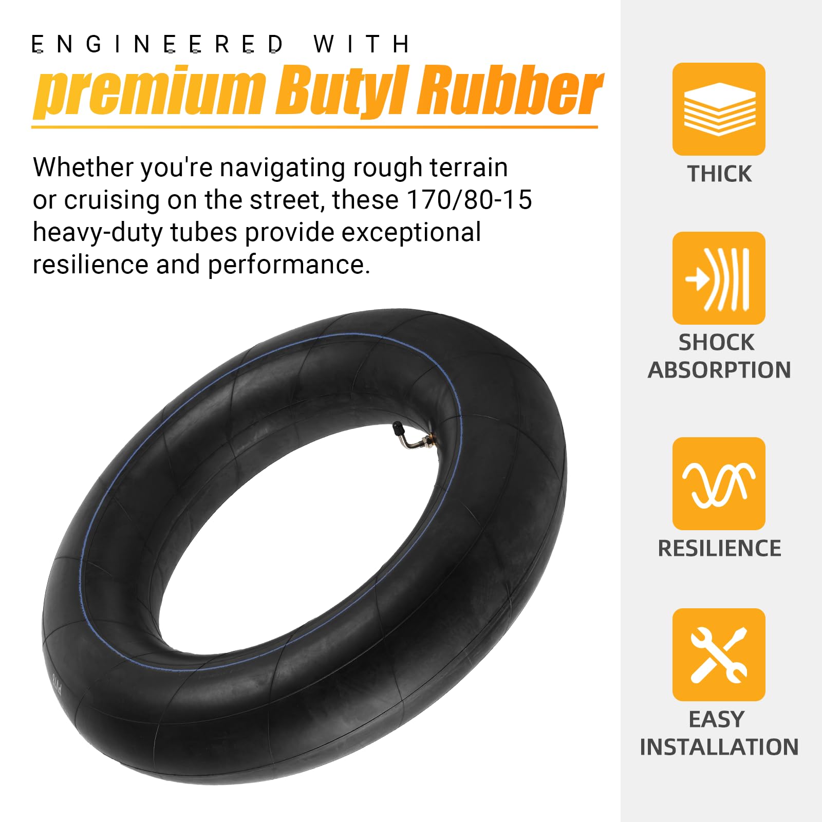 Ar-Pro 170/80-15 Replacement Inner Tubes Heavy Duty With Pv-78 Valve Stem - Premium Butyl Rubber Power Sports Inner Tube Perfect