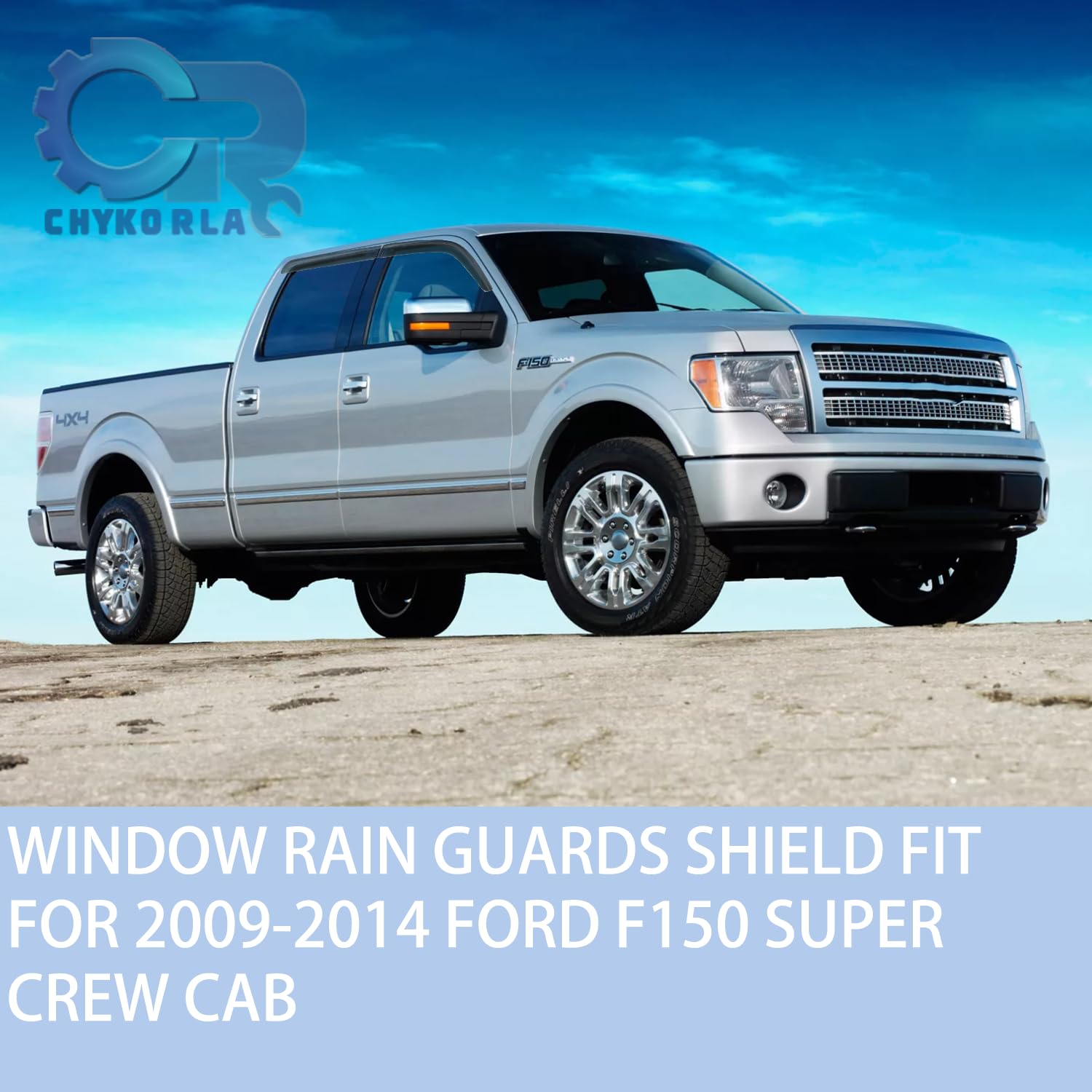 Rain Guards Window Visors Fit For 2009-2014 Ford F150 Supercrew Cab Truck, Outside Mount Sun Shade Window Vent Deflectors,Smoke