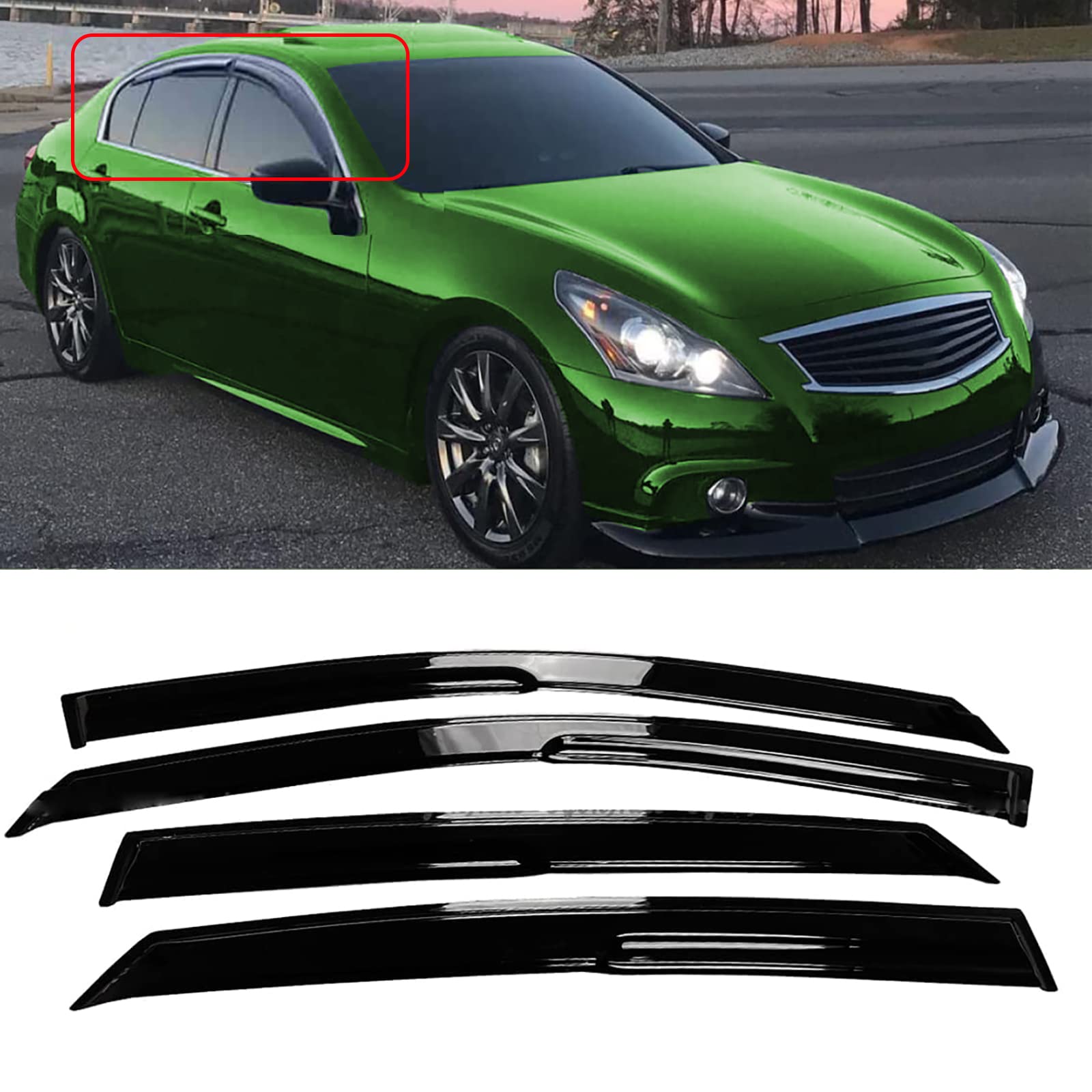 Zzdsnj Tape-On Windows Visor 4-Piece For 2007-2015 Infiniti G35 G37 Rain Guards Shield Shade Smoke