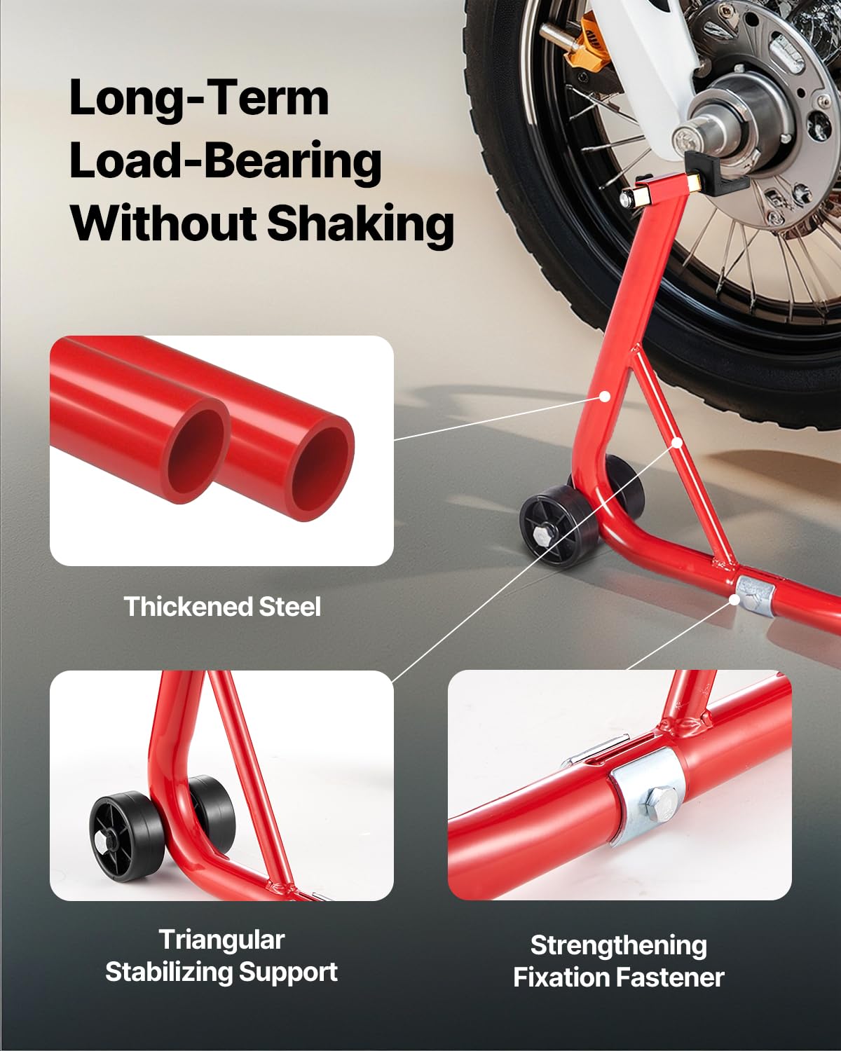 VEVOR Motorcycle Rear Wheel Stand, 850 LBS Load Capacity Heavy Duty Rear Wheel Stand with U + L Fork Swingarm Spool, Adjustabe M