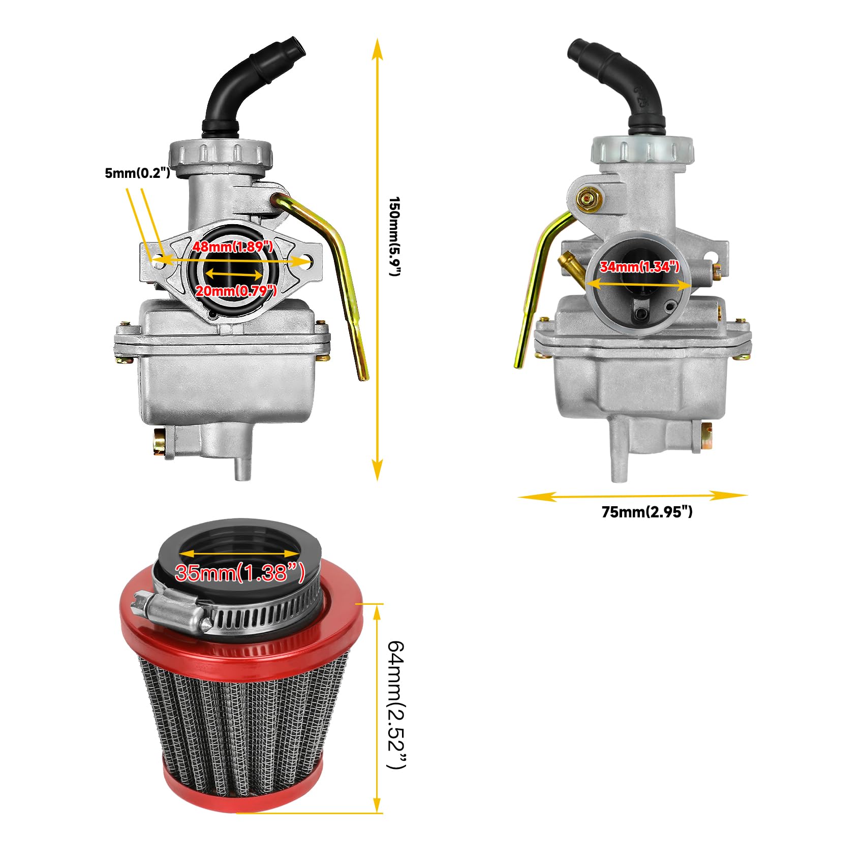 HIAORS PZ20 Carburetor Kit for TaoTao Coolster 125cc 110cc 50cc 70cc 90cc Chinese Kids ATV Quad 4 Wheeler Baja Sunl NST Kazuma R