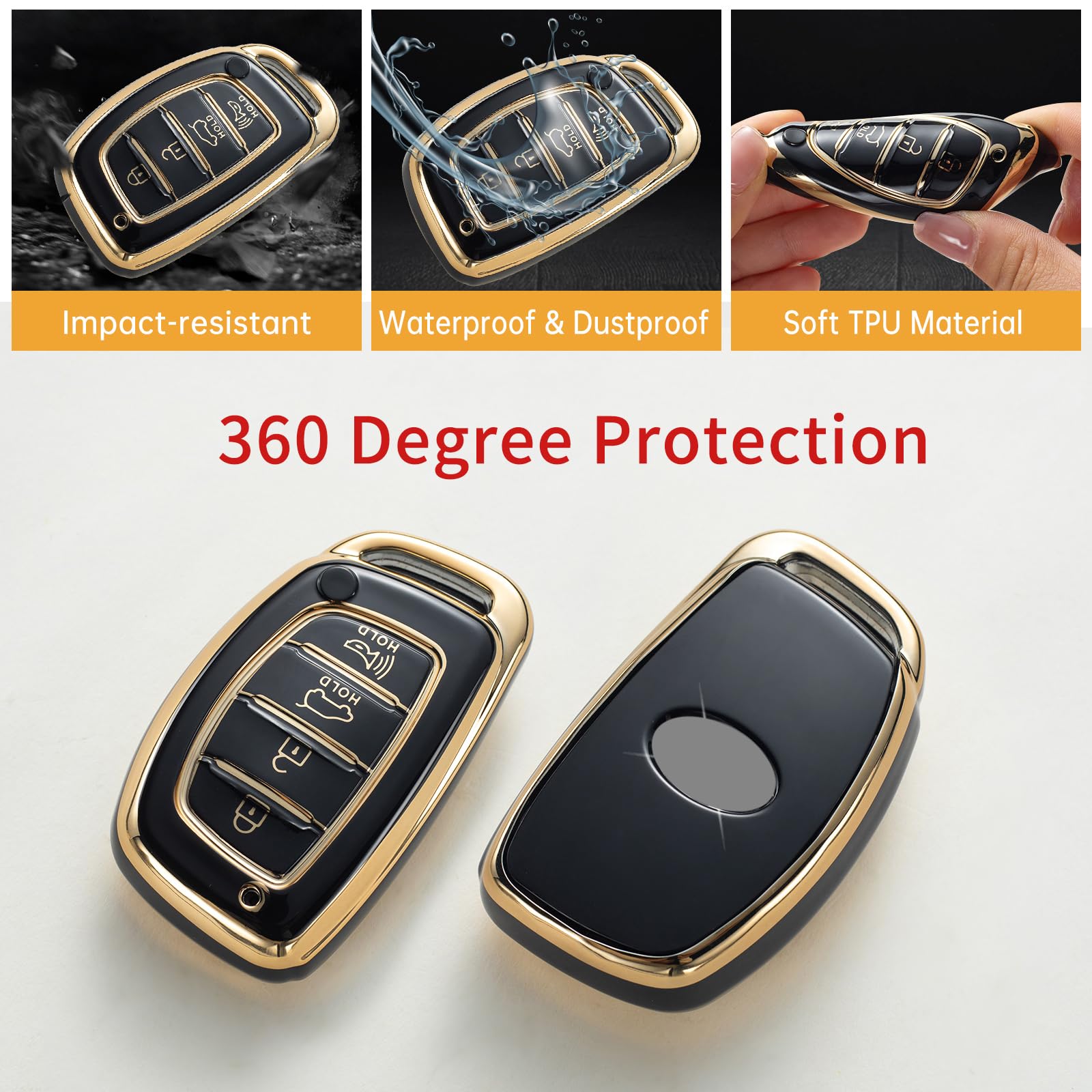 Gematay For Hyundai Key Fob Cover With Keychain Lanyard, Key Fob Protector Shell Compatible With Elantra Ioniq Sonata Tucson Ela