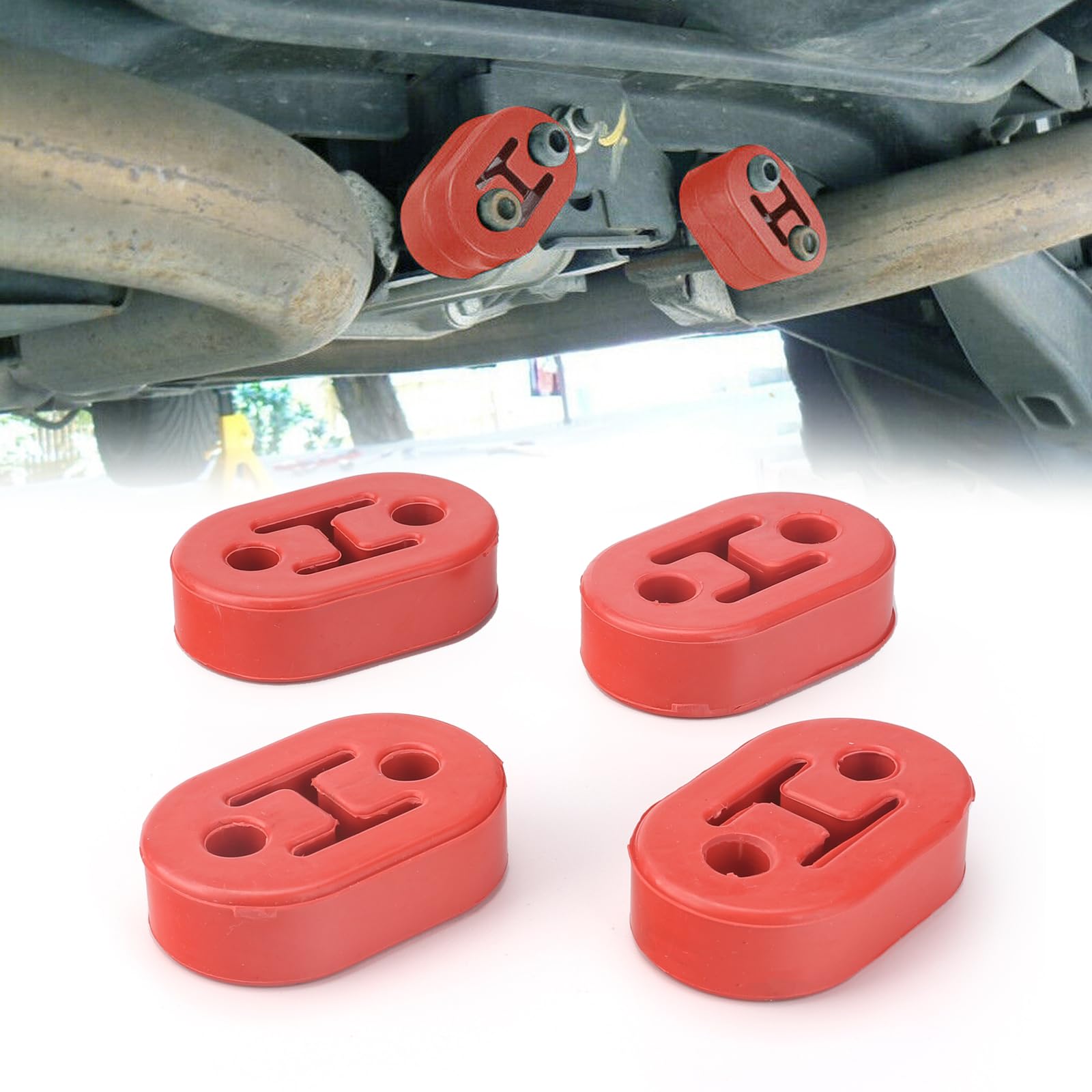 2 Hole Exhaust Hangers Upgrade Epdm Bushing Muffler Insulator Shock Absorbent Mount Bracket High-Density Muffler 12Mm Hole (73Mm X 47Mm X 21Mm) Universal Fit - Pack Of 4 (Red)