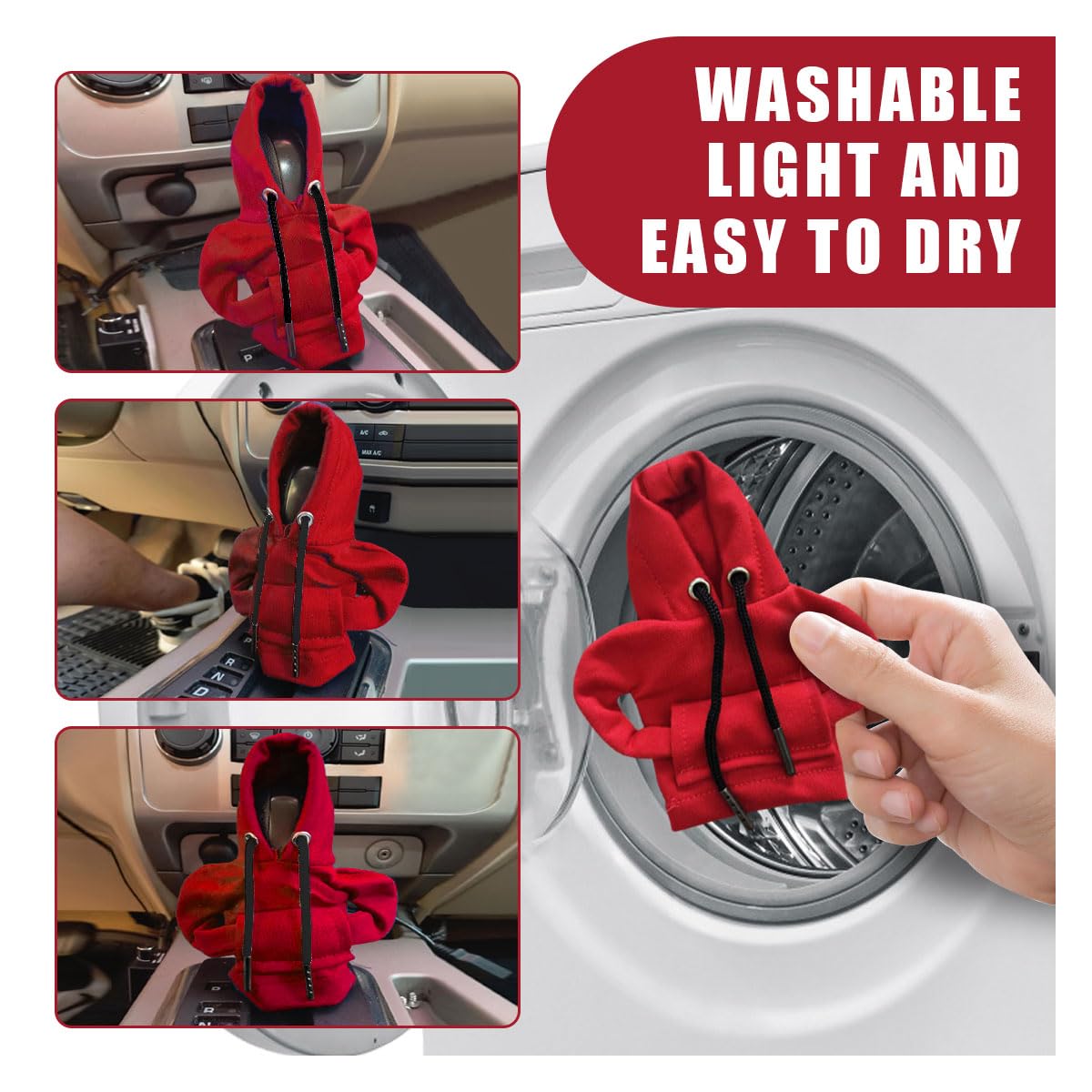 Joycourt 2Pcs Car Gear Shift Cover, Fashionable Hoodie Car Shift Knob, Winter Warm Gear Shift Knob Cover Sweater Shirt, Auto Int