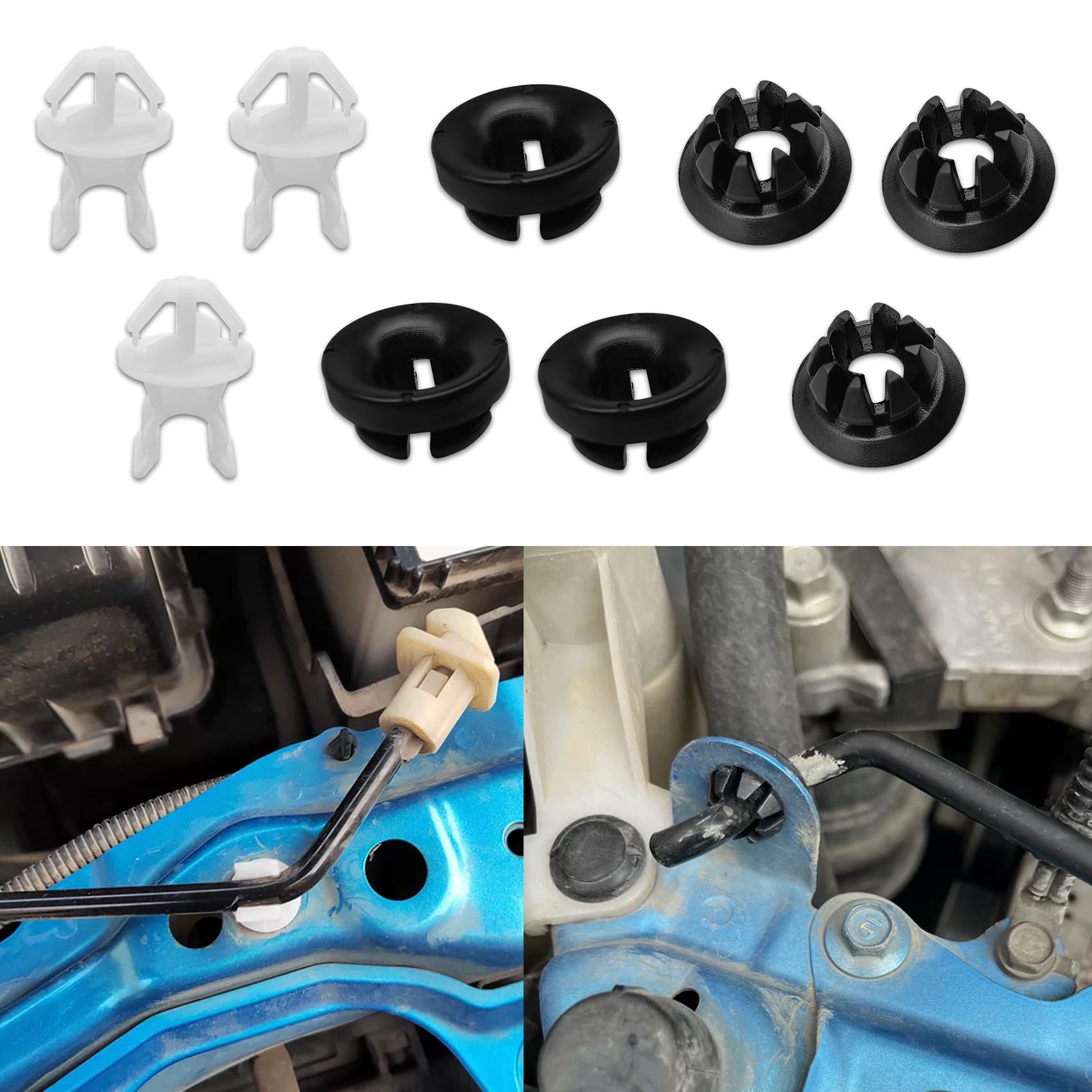 9PCS Hood Prop Rod Holder, Car Hood Holder, Black White Hood Rod Grommet Clips, 91503-SS0-003 91604-SD2-013 Car Engine Hood Stay
