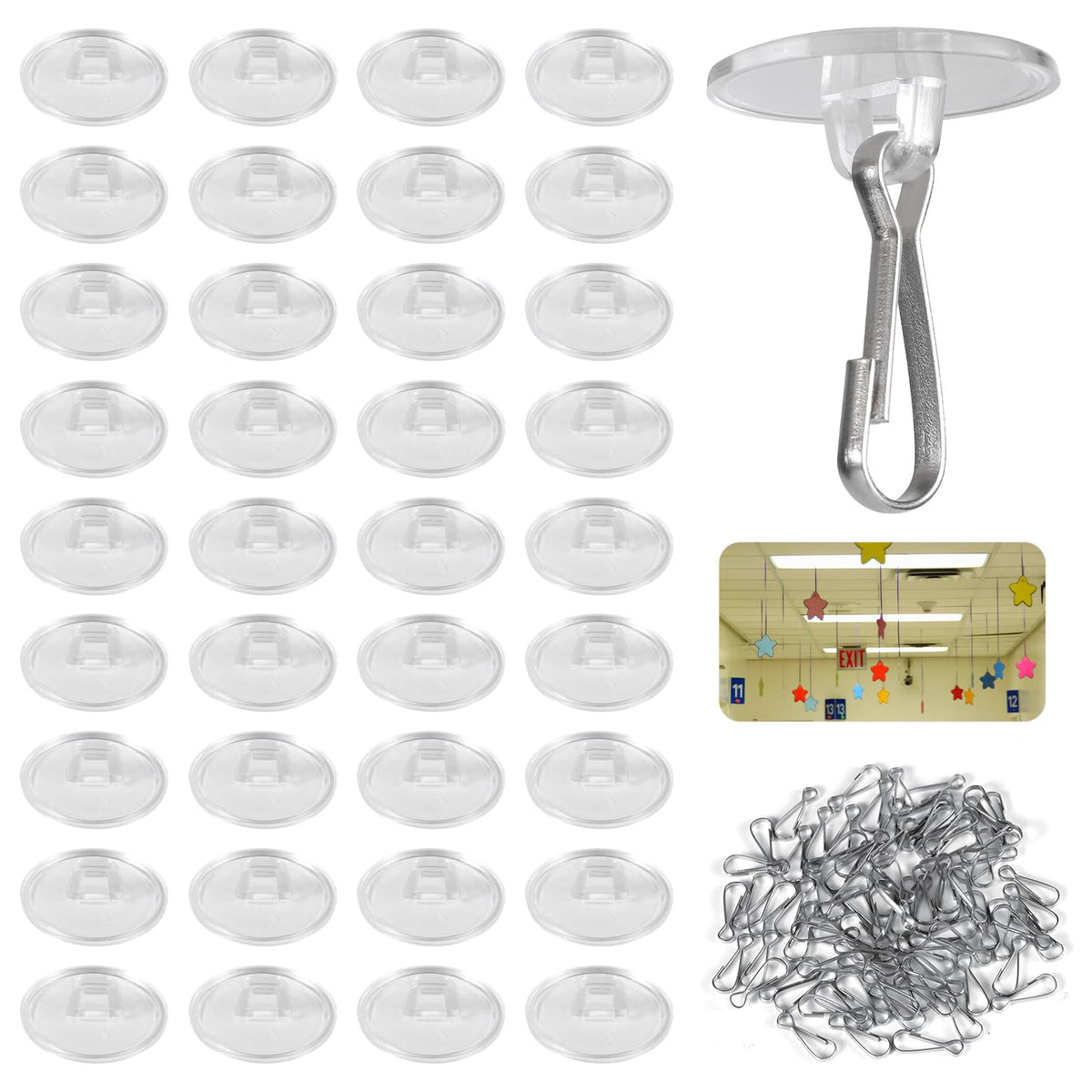 100Pcs Self-Adhesive Ceiling Hooks, Round Suction Cup Sticky Ceiling Discs Without Drilling Removable Wall Hanger Ceil Clasp For Hanging Festival Wedding Birthday Decorations Christmas Party Decor
