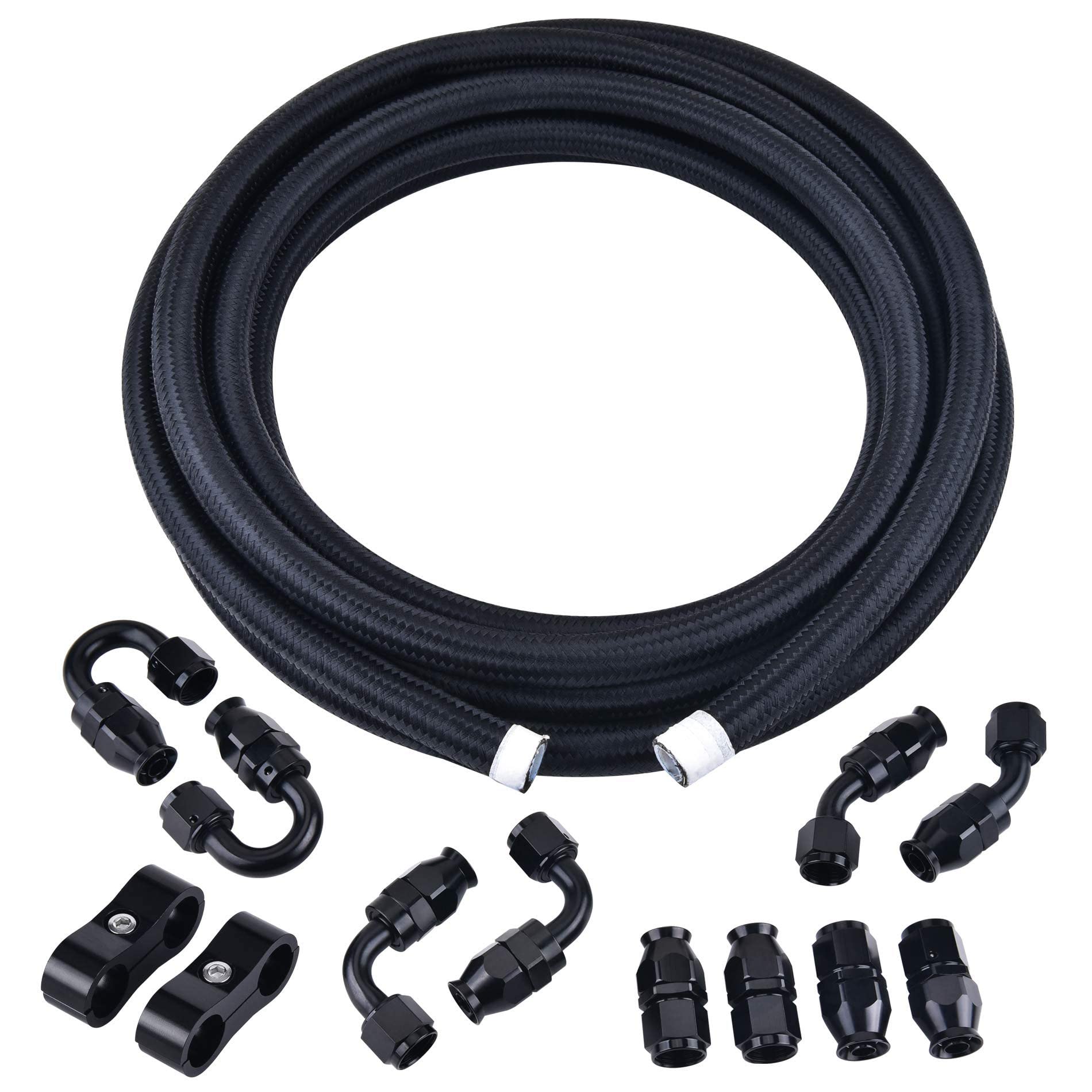 Evil Energy 6An Ptfe Fuel Line Kit,E85 Nylon Braided Fuel Hose 20Ft(5/16Inch Id)