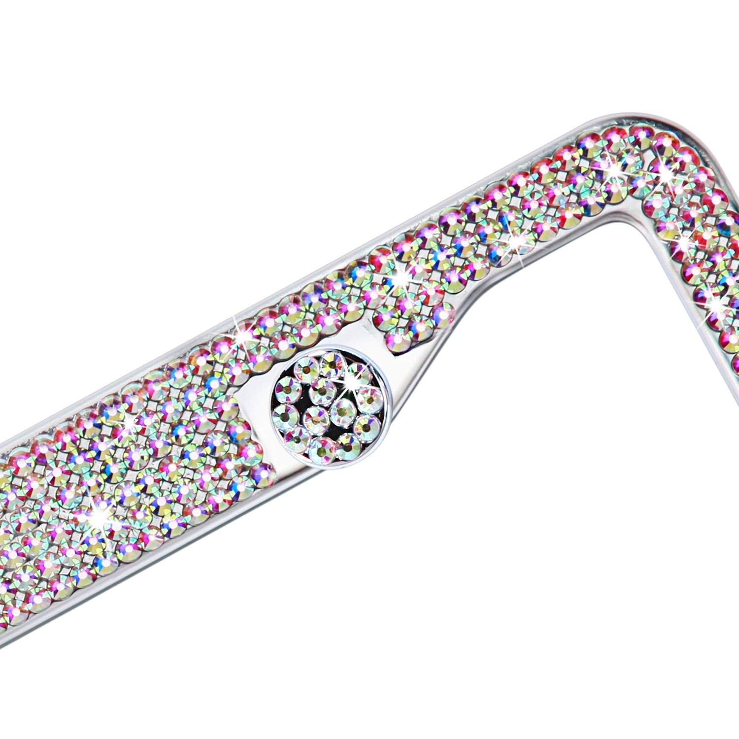 Tzarrot Multicolor Bling Rhinestone License Plate Frames For Women, Metal Rust-Proof License Plate Cover Bling Car Accessories F