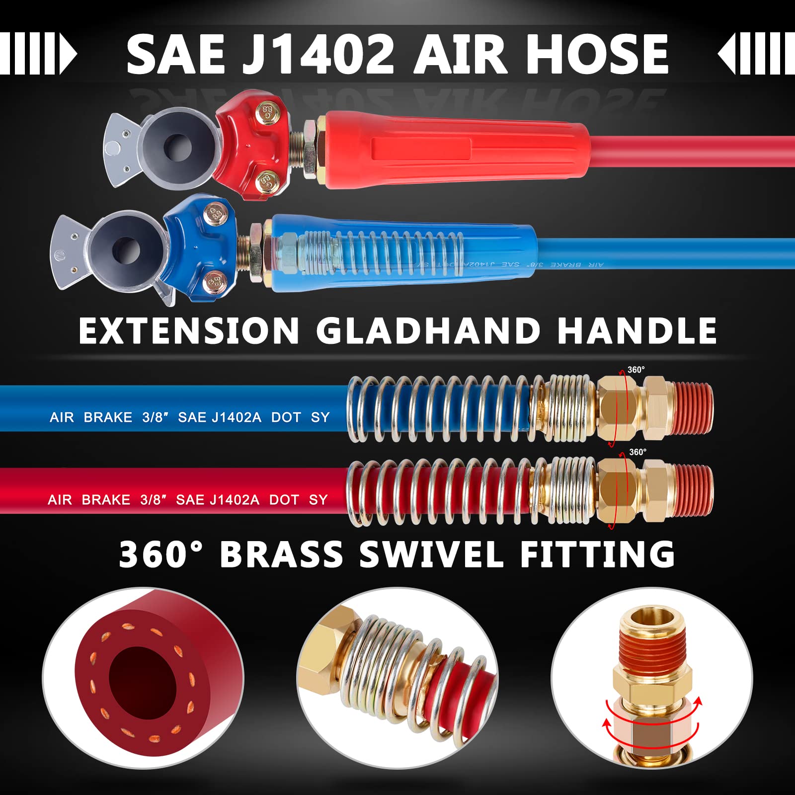 CheeMuii Semi Truck Air Lines Kit 12 FT 3 in 1 ABS Power Air Line Air Hoses with Gladhands and Tender Spring Kit for Semi Truck