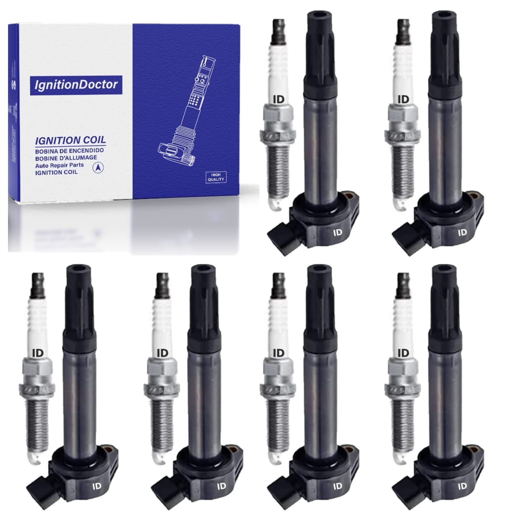 IgnitionDoctor Iridium Spark Plugs and Coil Packs of 6 Combo Compatible with Select 2005-2016 Toyota Avalon, Camry, Highlander, 