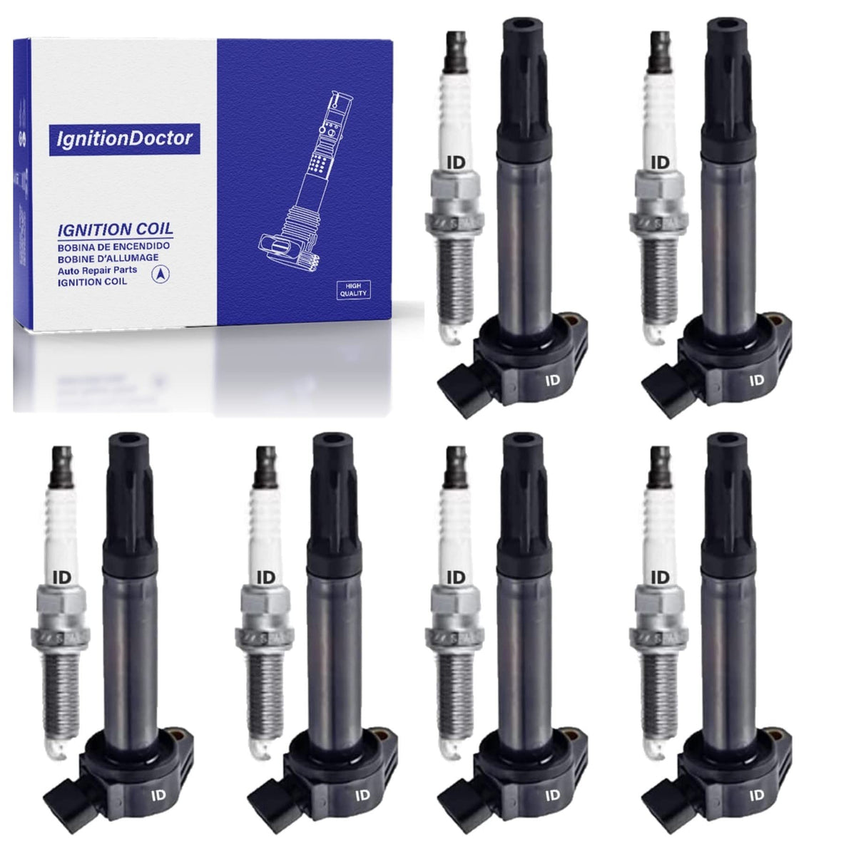 IgnitionDoctor Iridium Spark Plugs and Coil Packs of 6 Combo Compatible with Select 2005-2016 Toyota Avalon, Camry, Highlander, 