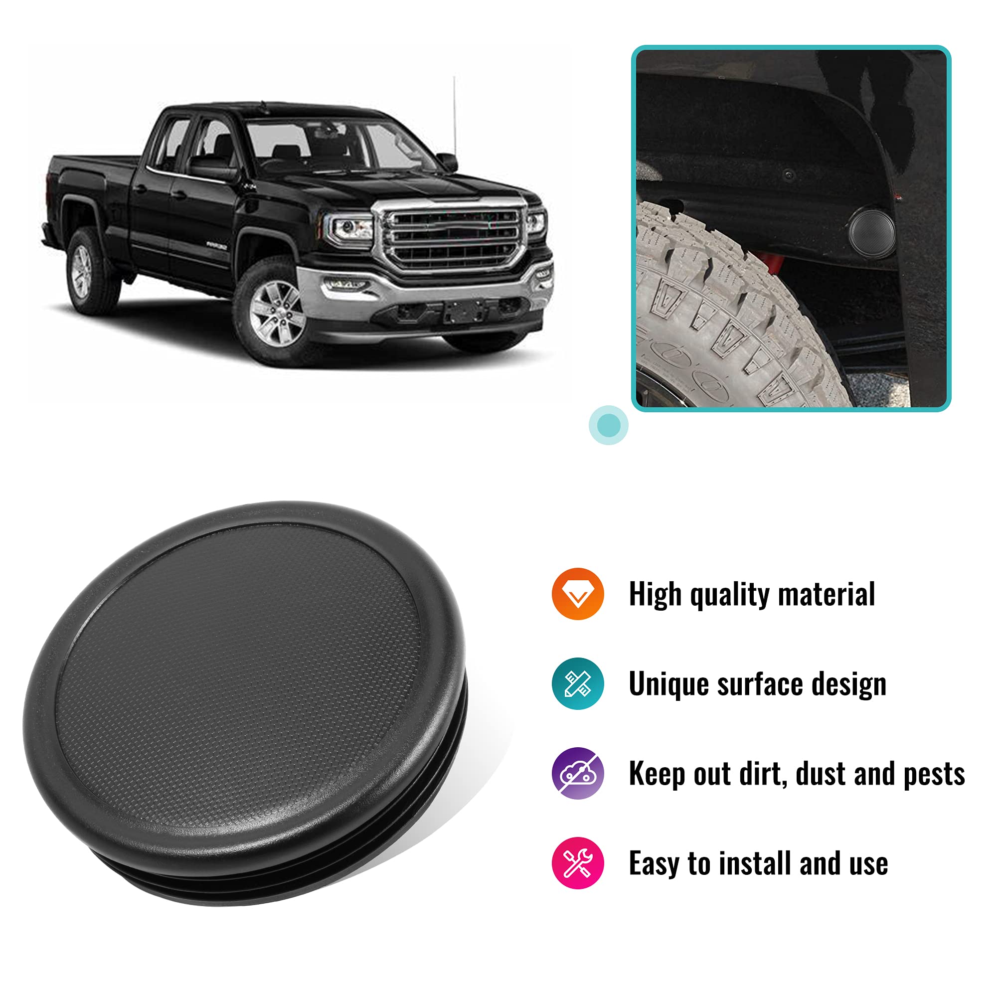 RDBS 4PCS Plug Kit for GMC Sierra & Chevy Silverado 2500HD, Plastic Caps for Rear Wheel Well & Cab Frame Holes, Model BBTT219