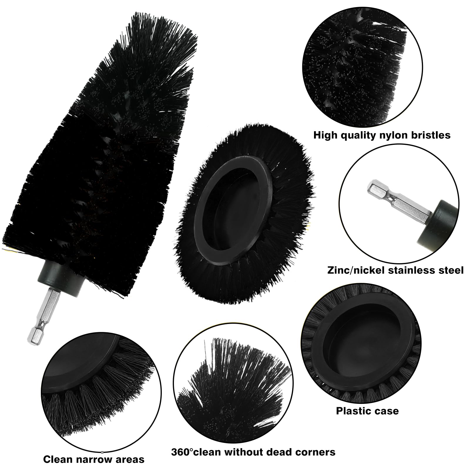 ETOUPA 8 Pcs Drill Brush Attachment Set, Power Cleaning Scrub Brush Kit with Extend Long Attachment, All Purpose Drill Scrub Bru
