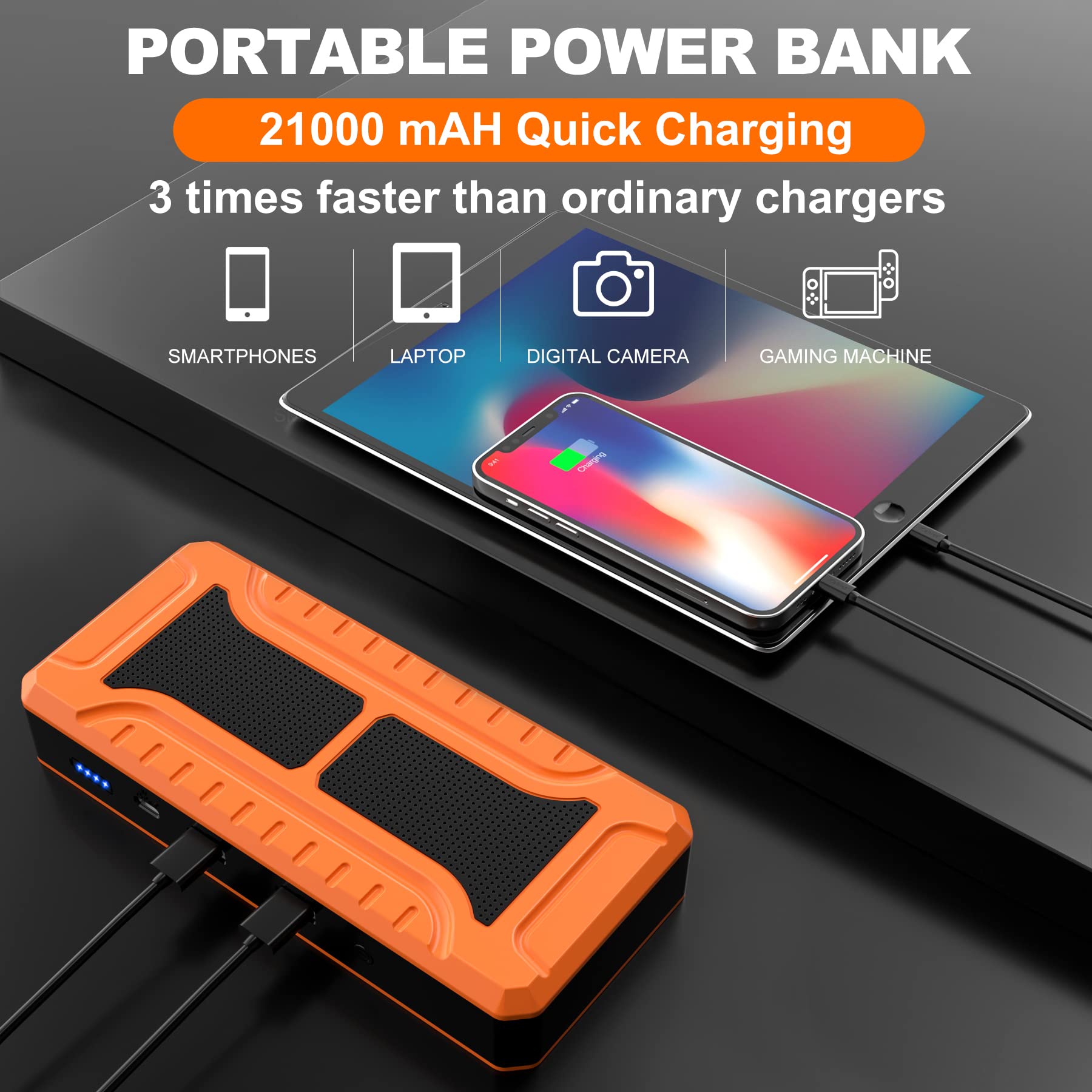 Sypom Car Jump Starter, 4000A Peak Battery Jump Starter (For All Gas Or Up To 10L Diesel), Portable Battery Booster Power Pack, 12V Auto Jump Box With Led Light,Power Bank, Usb Quick Charge