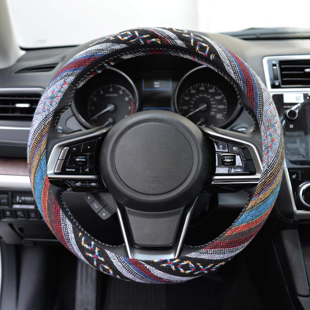Bdk Woven Boho Bohemian Hippie Saddle Blanket Style Steering Wheel Cover For Women - Fits Most Standard Wheel Sizes 14.5 - 15 In