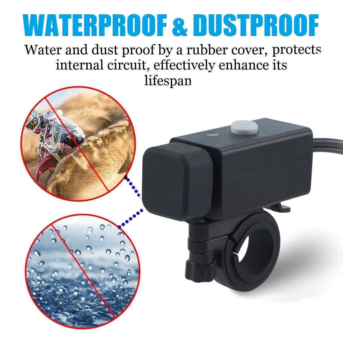 Imestou 5V 2.1A Motorcycle Dual Usb Phone Charger Adapter With On/Off Switch Waterproof Ports Smart Charging Socket Fused Work With 12V/24V Atv Utv Lawn Mower Etc.