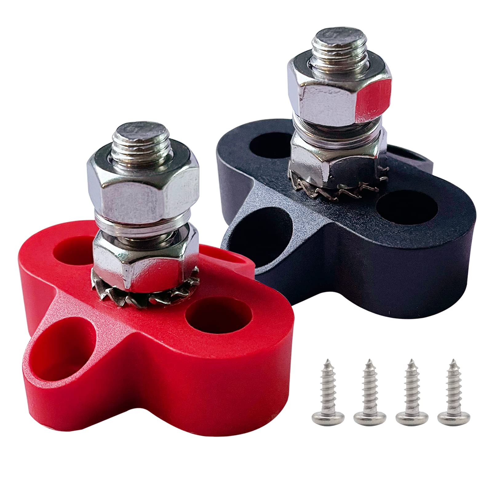 5/16' Single Stud Battery Junction Posts, Ampper M8 Heavy Duty Power And Ground Junction Block Power Distribution Studs Terminal Kit, Pack Of 2 (Red And Black)