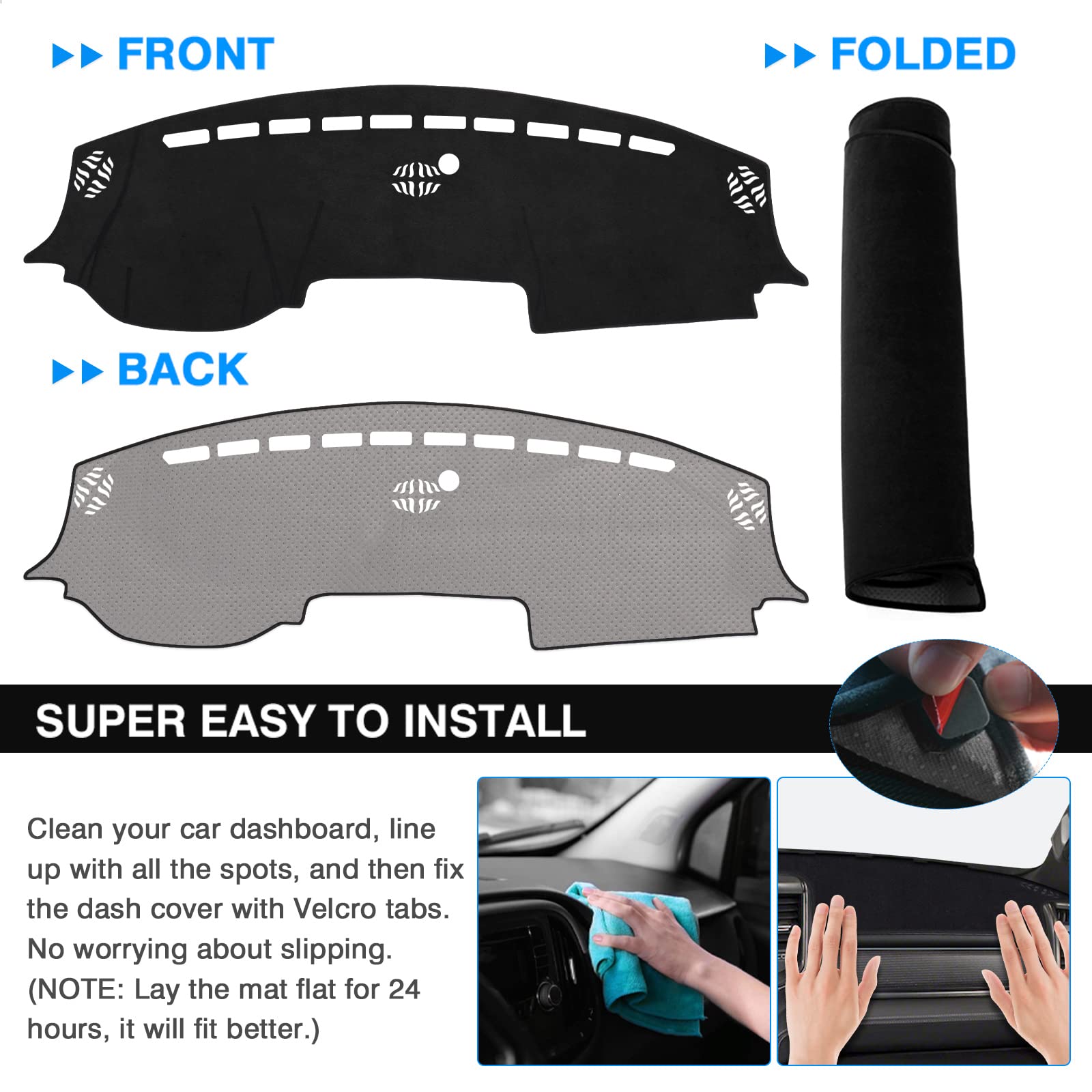 Autorder Dashboard Cover Mat For 2019-2023 2024 Dodge Ram 1500 2500 3500 Accessories Dash Cover Flannel Dash Mat Sunshade Glare