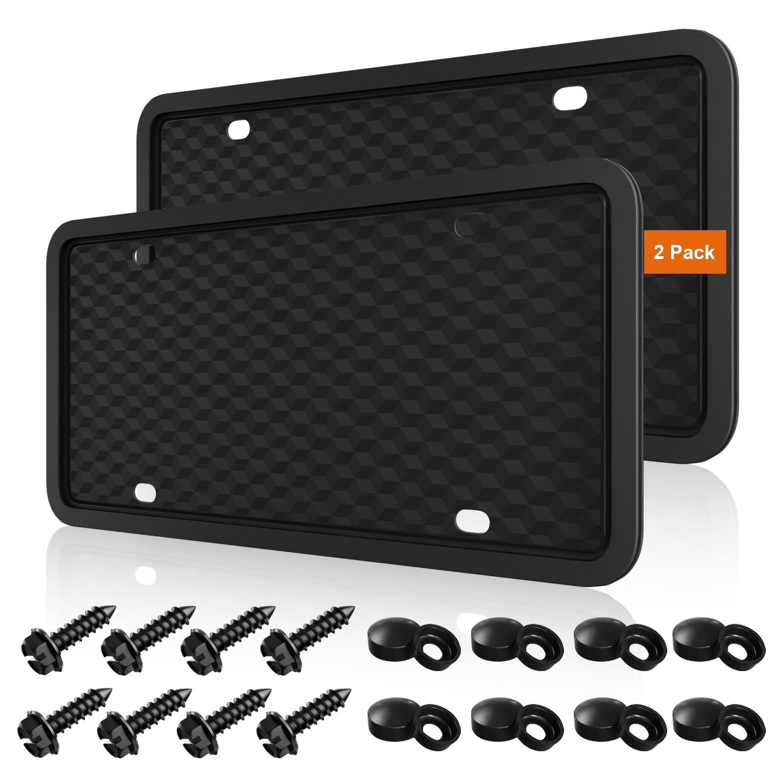 Black License Plate Frames Holder, 2 Pack Car License Plate Covers, Universal US Front & Rear Truck Frame Bracket Protector Moun