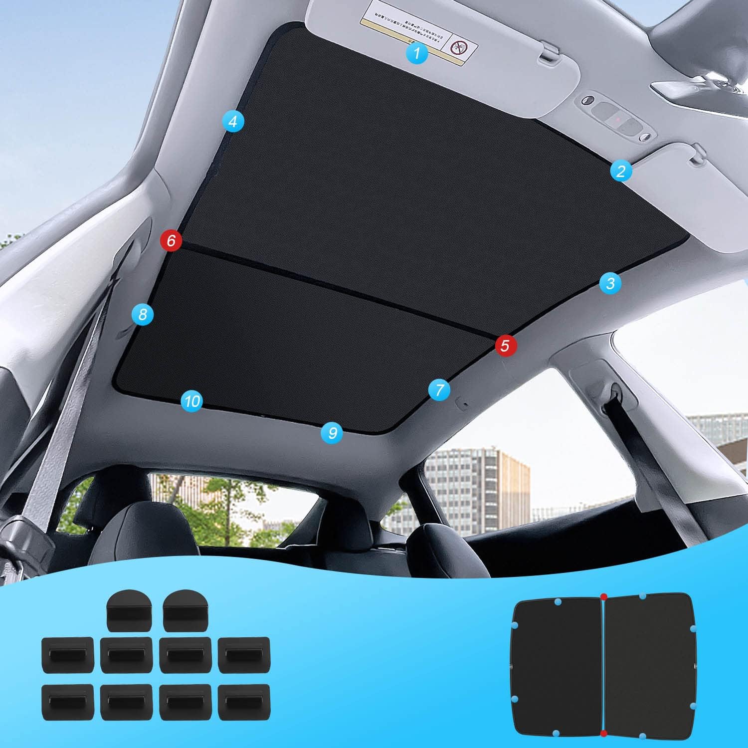 Tseller For Tesla Model Y Sunshade Roof Sunroof Shade Upgrade 3.0 Accessories 2025 2024 2023 2022 2021 2020(Ice Black)