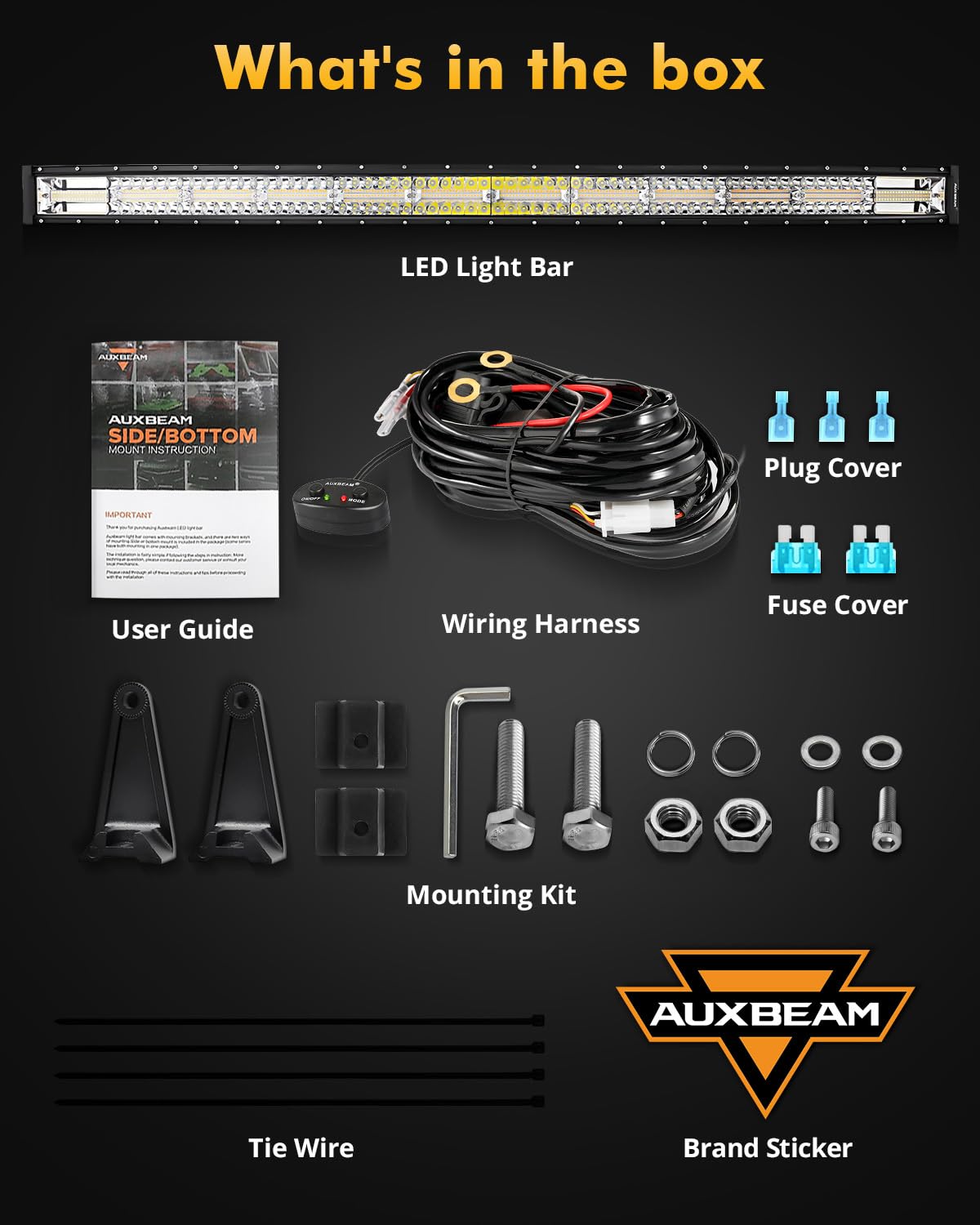 Auxbeam 6 Modes Amber White Series 50 Inch Curved Led Light Bar 288W Strobe Flash Warning Multi-Function Offroad Lighting Spot F