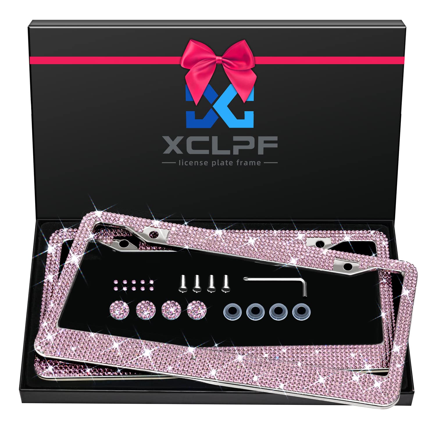 Bling License Plate Frame For Women Sparkly License Plate Frames Stainless Steel Frames & Over 1200 Pcs Finest 14 Facets Glass D