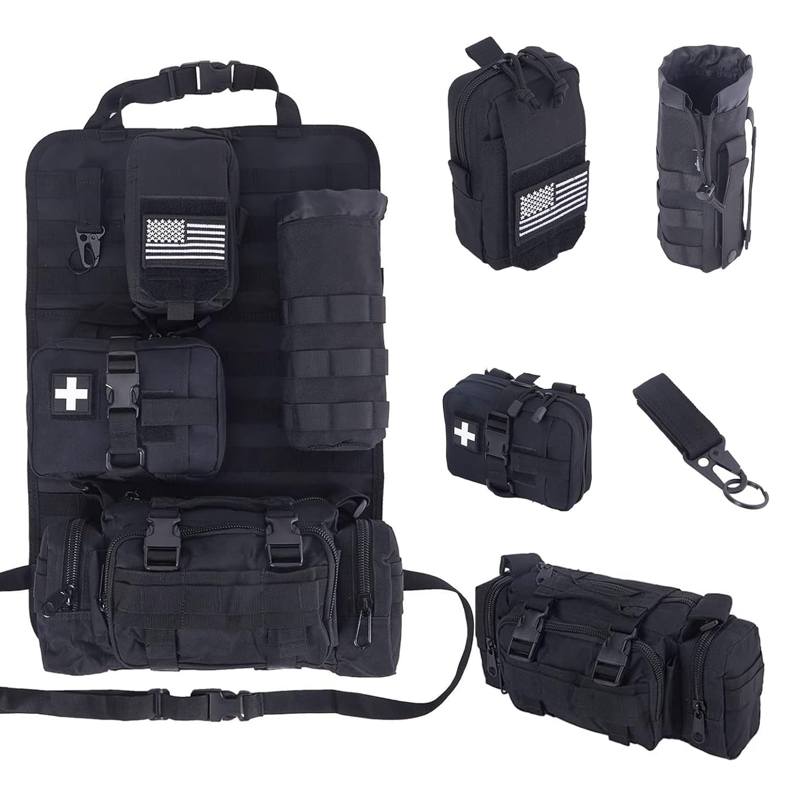 Tactical Car Seat Organizer Molle Seat Back Organizer with Pouches(Black)