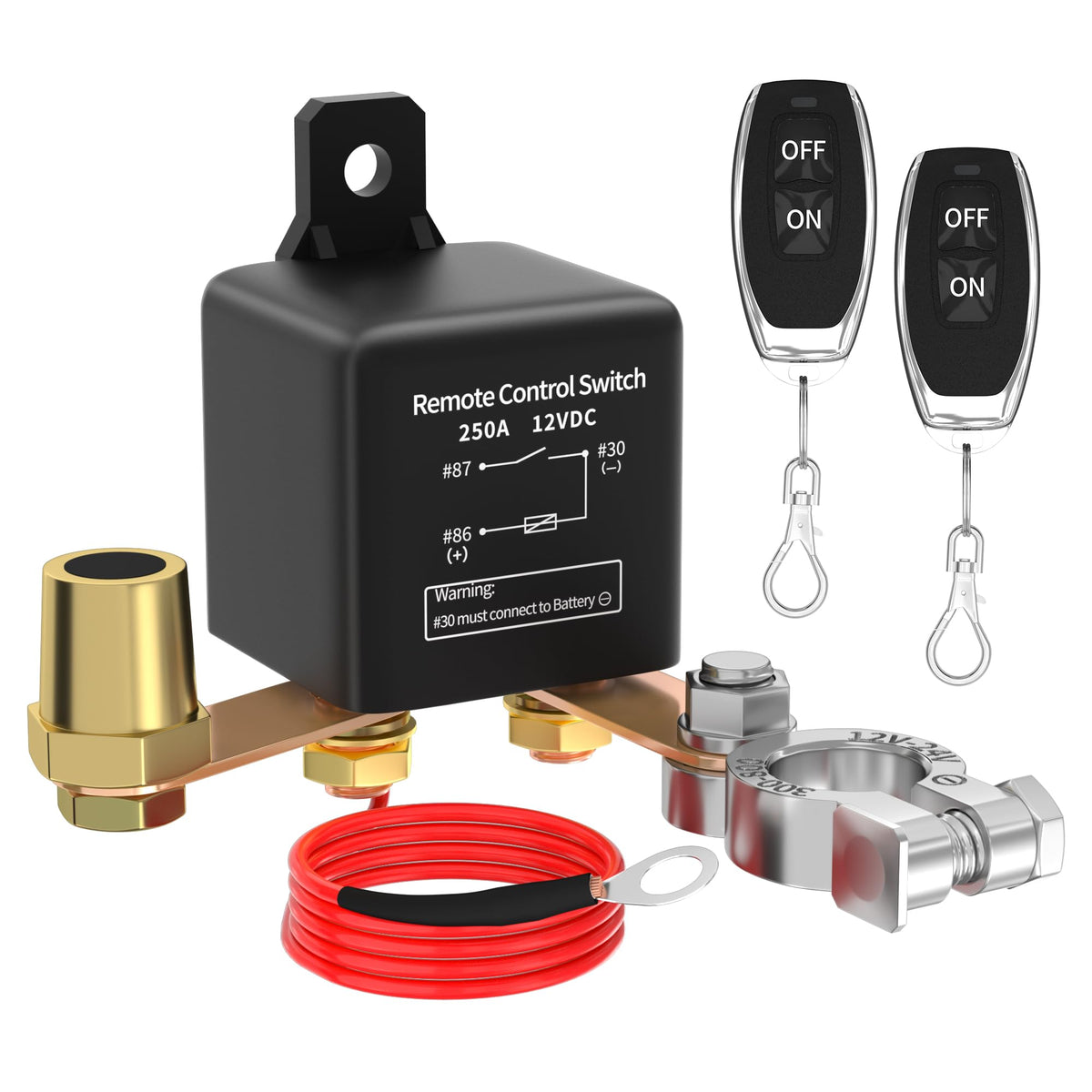 Joinfworld Remote Battery Disconnect Switch 12V 250A Kill Switch For Car Anti-Theft 12 Volt Remote Control Switch With Wireless