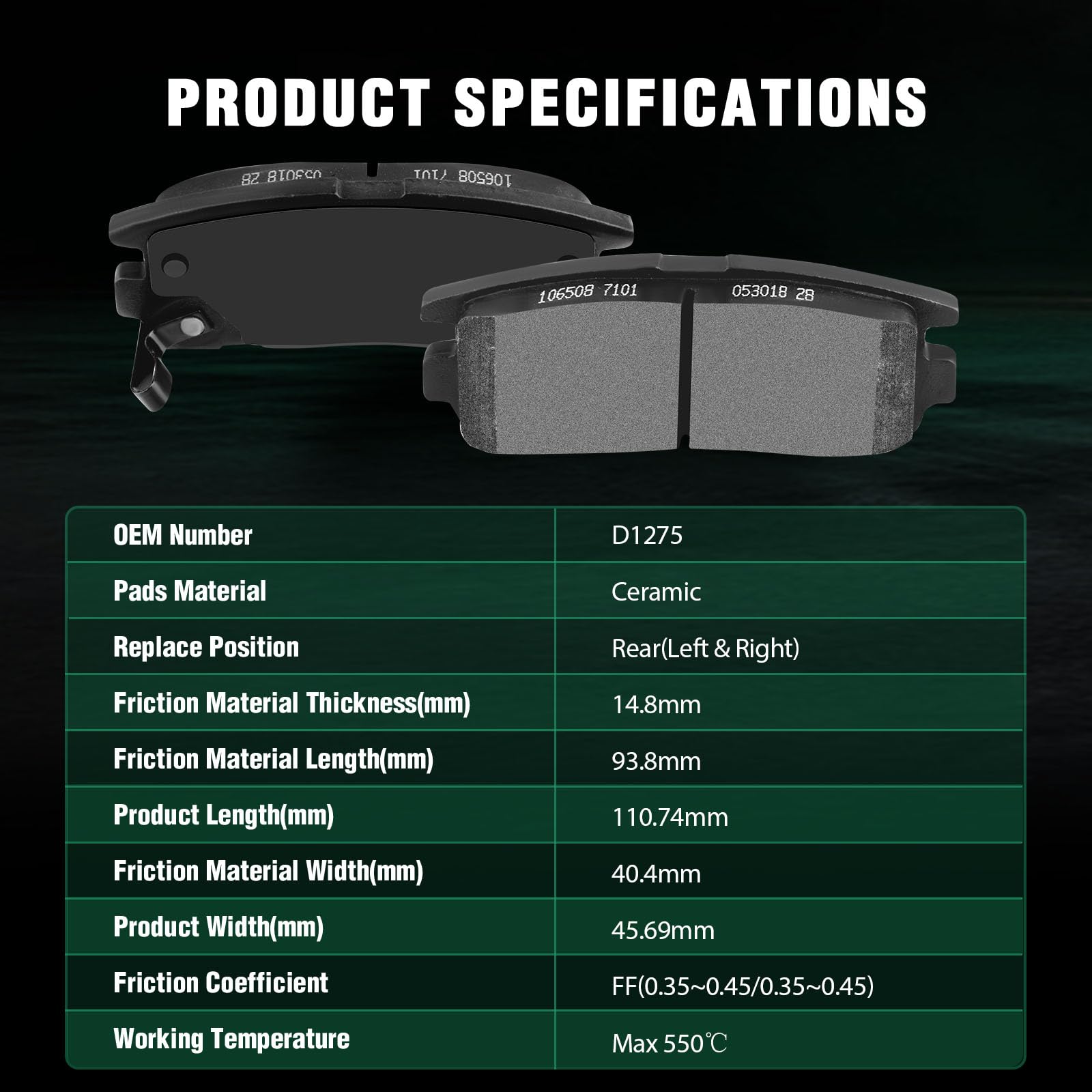 Automuto 4Pcs Rear Ceramic Disc Brake Pads Set D1275 For Chevrolet Captiva Sport Equinox For Gmc Terrain For Pontiac Torrent For