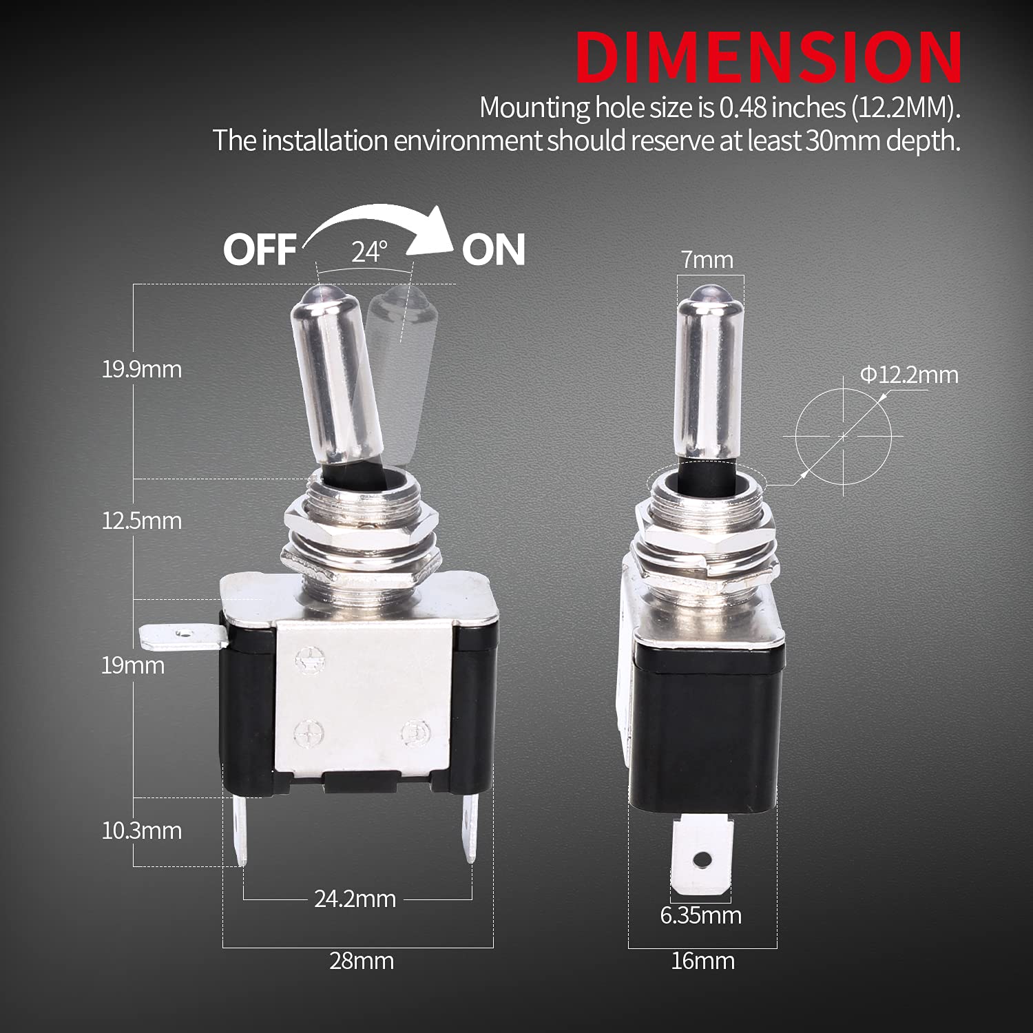 Daiertek Red 12V Led Lighted Toggle Switch With Aircraft Guard Safety Flip Cover 12 Volt Dc 20A Heavy Duty Covered Illuminated L