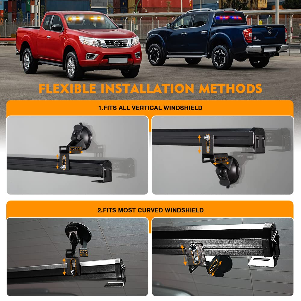 Xprite White Amber Led Emergency Traffic Advisor Strobe Dual Light Bar W/Control Box, Windshield Visor Suction Cup Safety Hazard