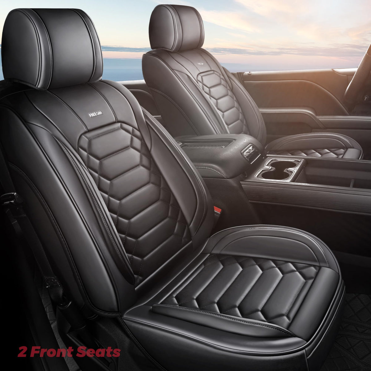 FREESOO Silverado 2014-2024 2 Front Seat Covers, Fit for Chevy Silverado GMC Sierra 1500 2500 3500 Crew Cab Waterproof Truck Sea