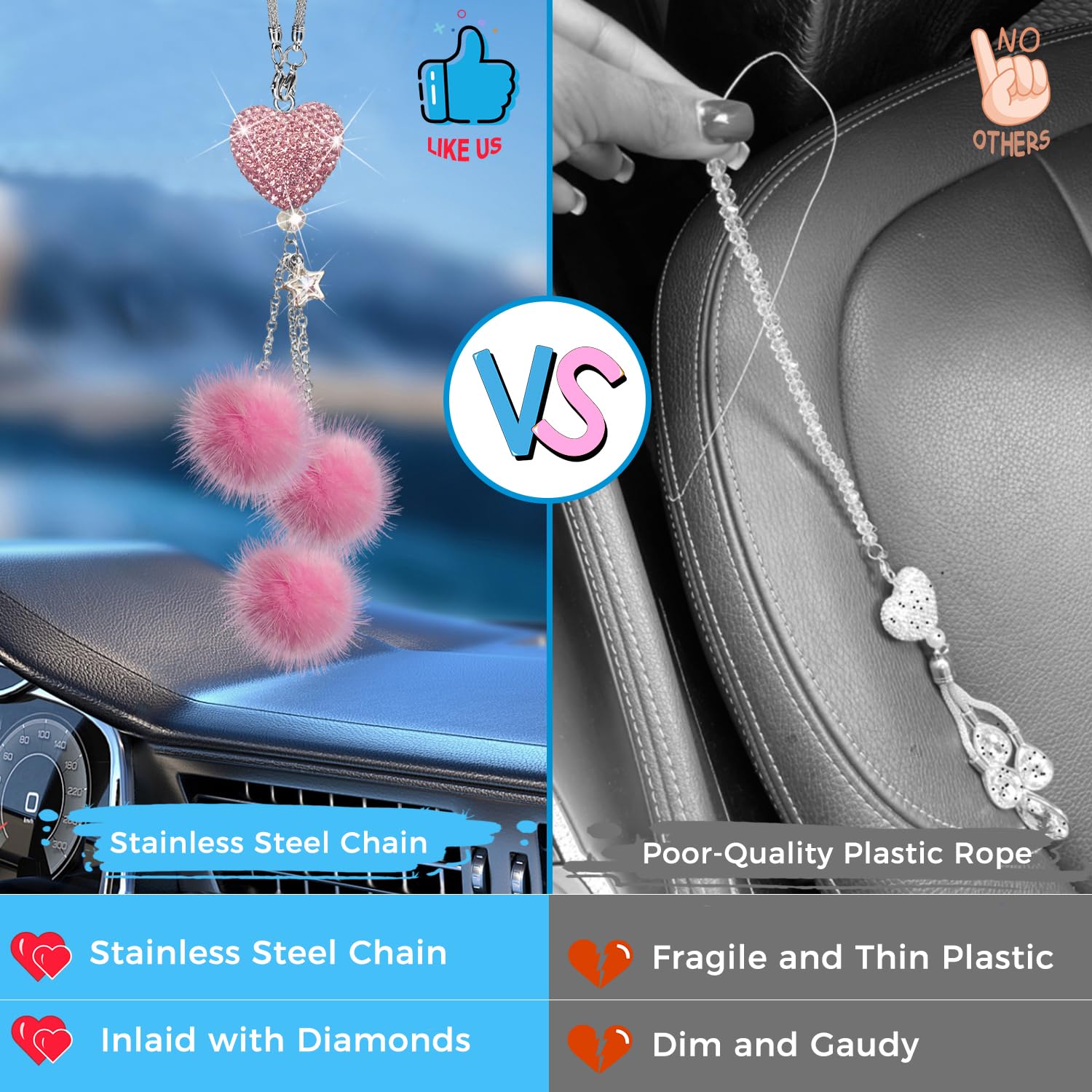 Pink Bling Car Accessories Interior For Women - Girly Crystal Car Rearview Mirror Decor, Cute Rinestones Diamond Para Carro De M