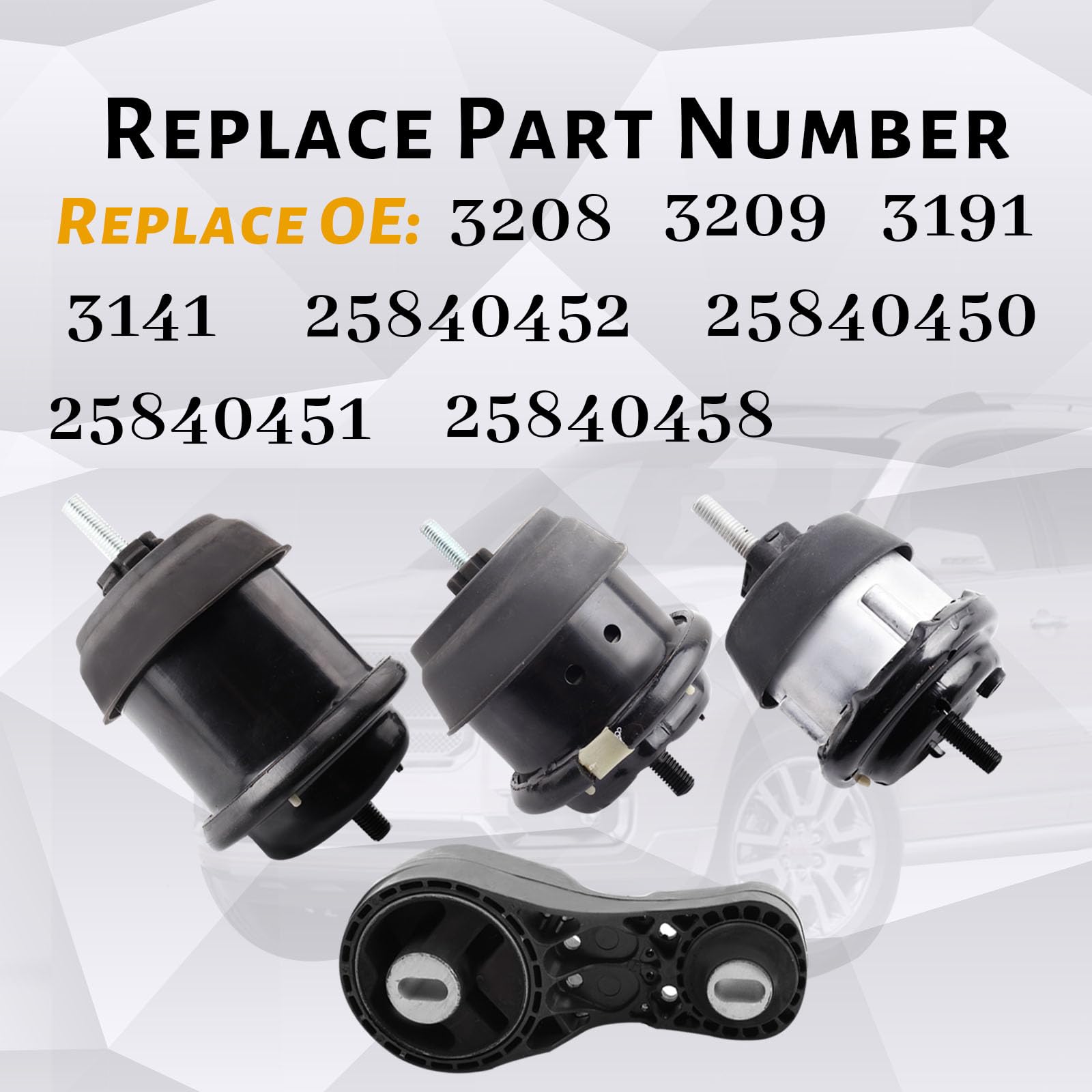 Set of 4 Engine Motor and Transmission Mount Kit Compatible with 2009-2017 Chevrolet Traverse and 2009-2016 Acadia and Buick Enc