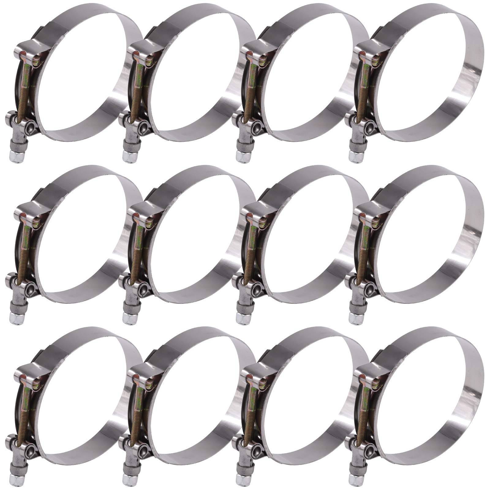Glarks 12Pcs 86-94Mm Stainless Steel T-Bolt Hose Clamps Turbo Intake Soft Hose Intercooler Clamps