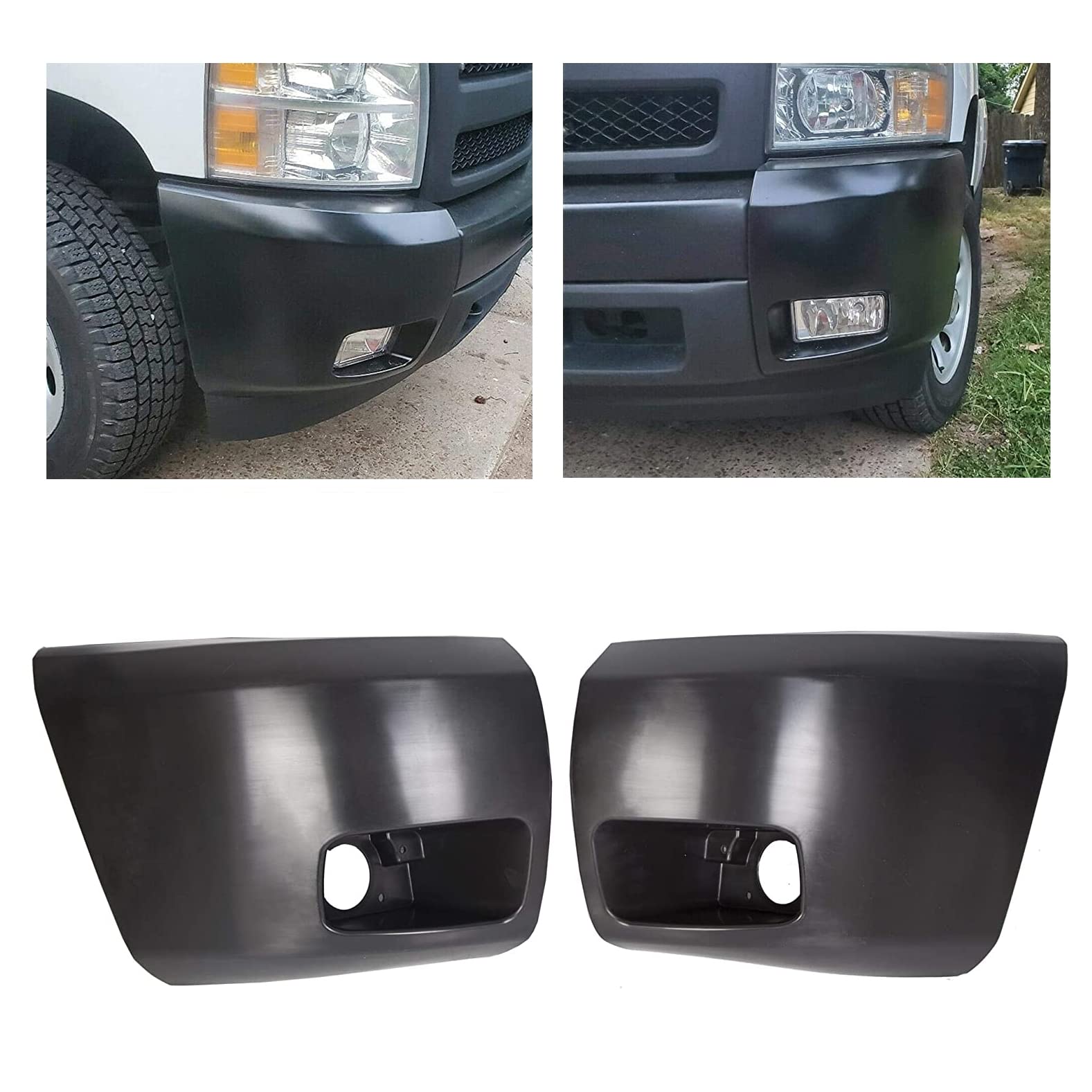 ECOTRIC Front Bumper End Cap Compatible with 2007-2013 Chevrolet Silverado 1500 GM1005147 15891682 GM1004147 15891681 GM1004147C