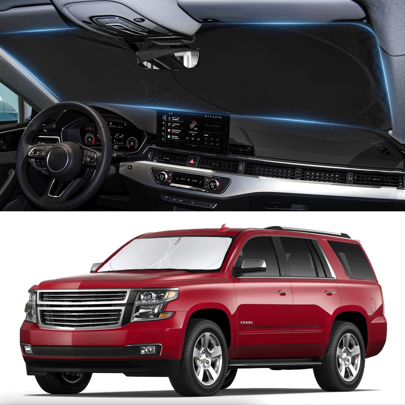 For Chevy Tahoe Windshield Sun Shade Foldable Sunshade-Custom Fit 2015-2020 Tahoe Suv Accessories For Chevrolet Windshield Cover