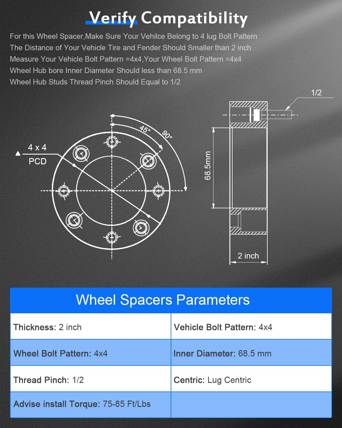 Eccpp 4X Atv Wheel Spacers 4X4 To 4X4 4X101.6Mm 2 Inch 4 Lug 1/2' Studs 68.5Mm Fits For Ez Go For Ezgo For Club Car For Golf Cart Wheel Spacer
