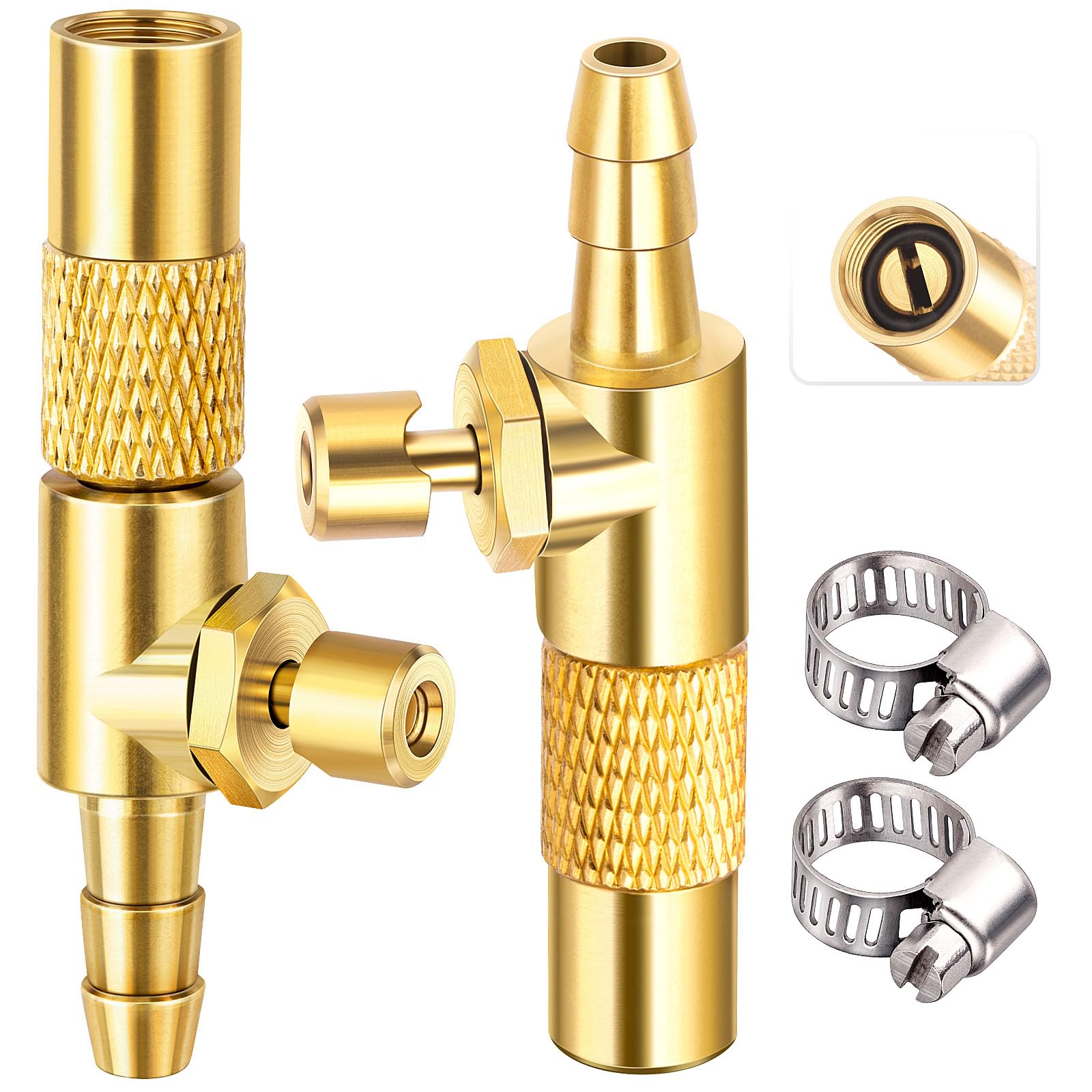 LUMITECO 2-Pack Screw On Air Chuck with 1/4'' Barb End, Twist-On Tire Chuck w/Air Bleed Valve for Portable Mini Air Compressor, 