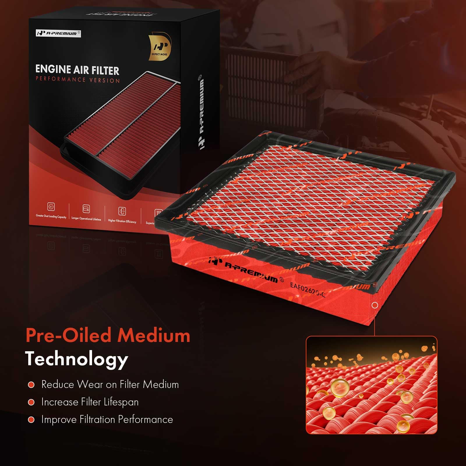 A-Premium High-Performance, Pre-Oiled Engine Air Filter Compatible With Ford & Lincoln - Expedition(2007-2024), F150(2009-2024),