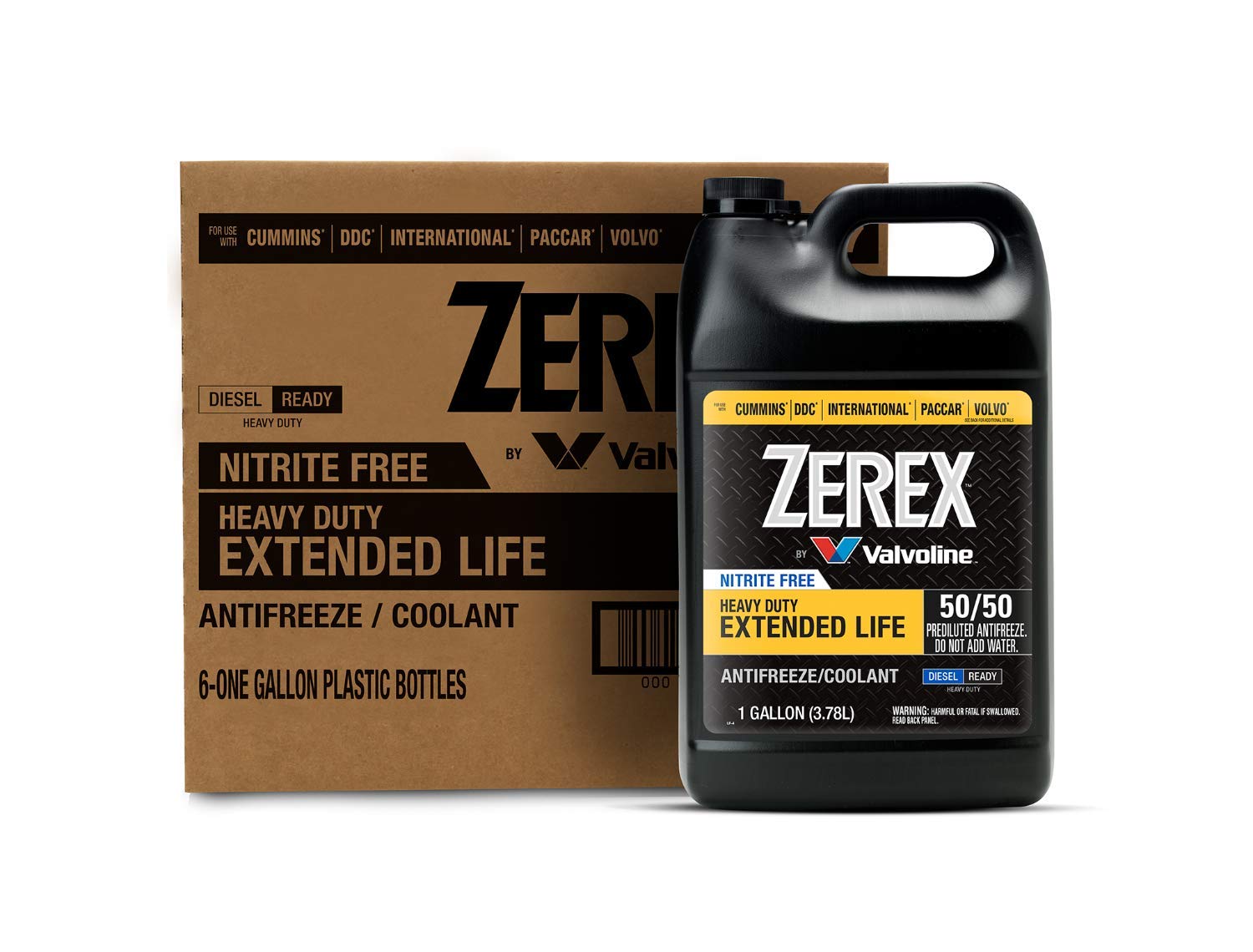 Zerex Extended Life Nitrite Free, Heavy Duty (Hd) 50/50 Prediluted Ready-To-Use Antifreeze/Coolant 1 Ga, Case Of 6