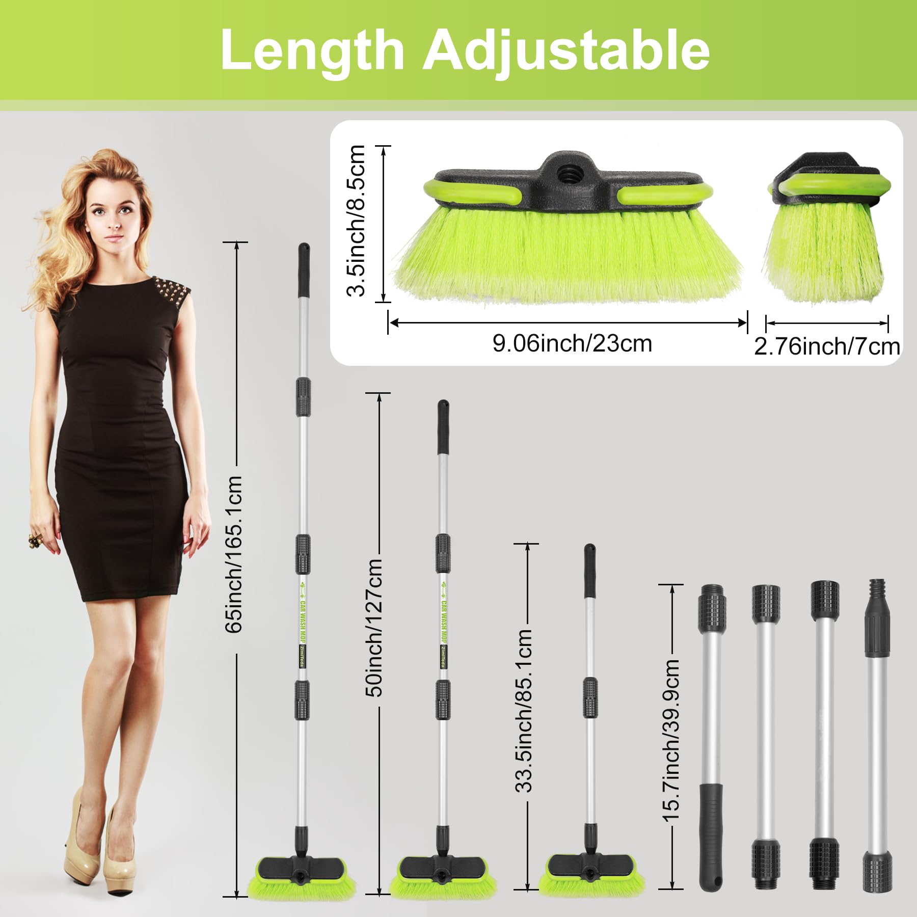 65   165cm Car Wash Brush Long Handle Soft Bristle Scrub Cleaning Mop with 4 Hand-held Places Extendable Washing Brushes Broom K