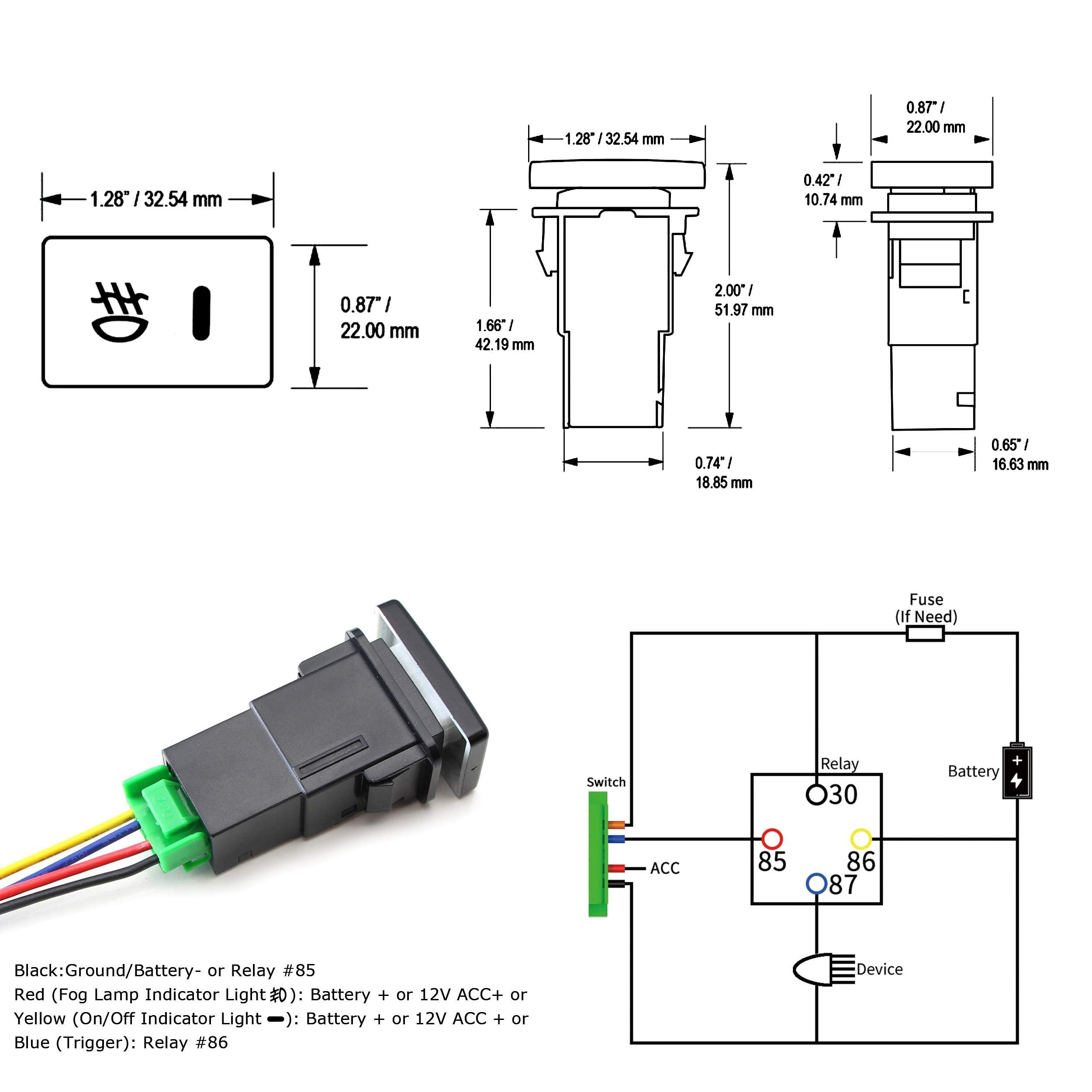 Ijdmtoy Factory Style 4-Pole 12V Push Button Switch W/Led Background Indicator Lights Compatible With Fog Lights, Drl, Led Light Bar, Etc (200 Series Toyota, 33X22Mm)