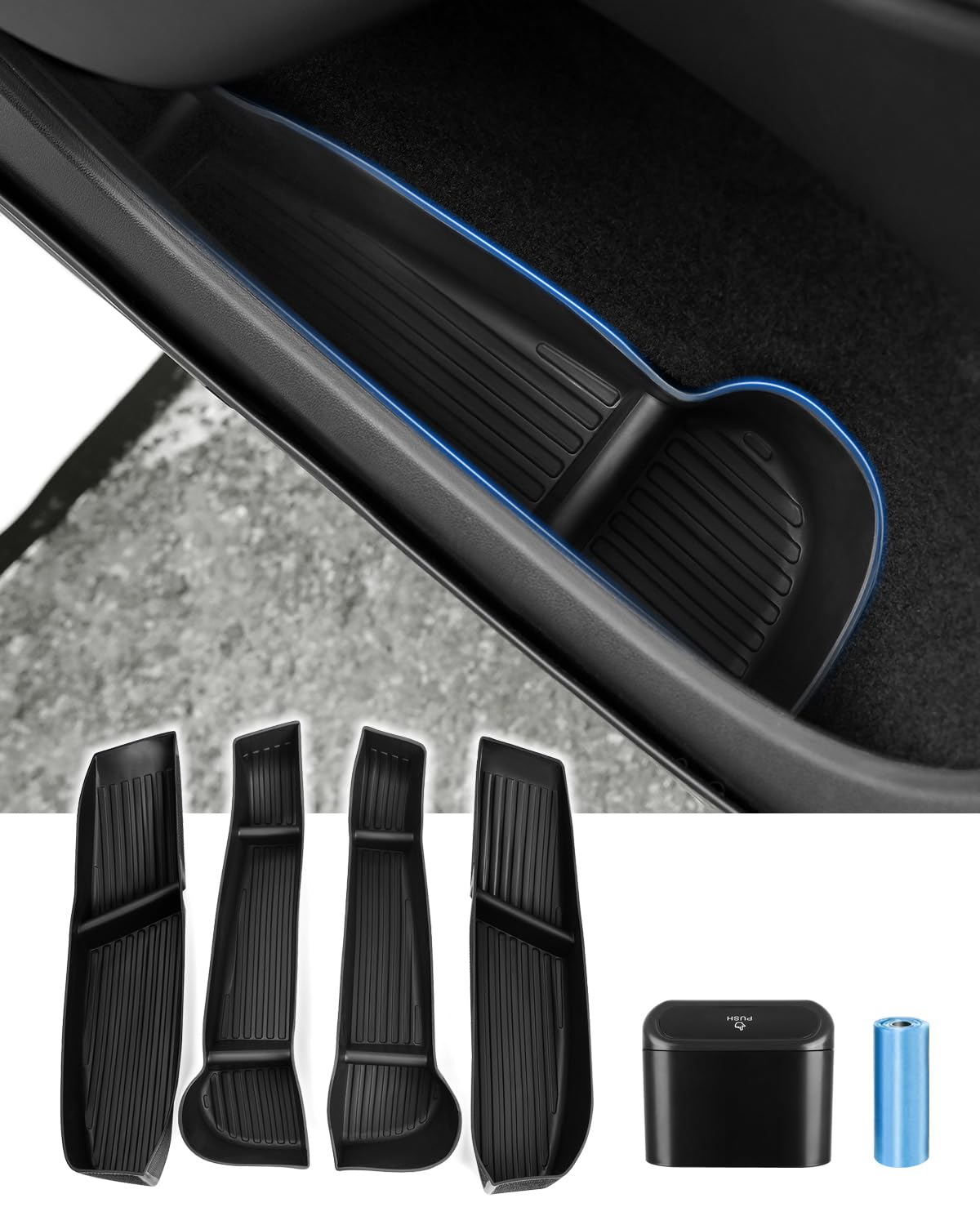 Canvcle Car Door Side Storage Box And Trash Can For 2020-2023 2024 Tesla Model Y Accessories Front Rear Door Insert Tray Organiz