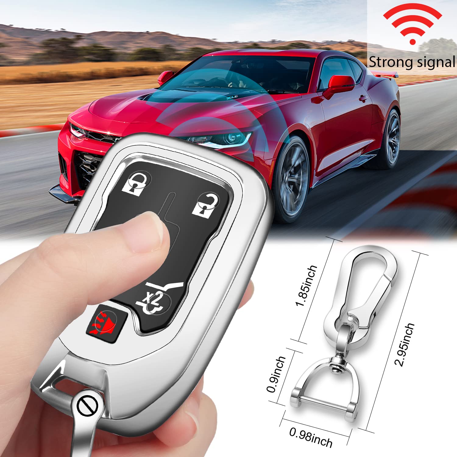 Qbuc For Gmc Key Fob Cover Tpu Protector Case With Keychain For 2019-2021 Chevrolet Chevy Silverado And Gmc Sierra 1500 2500Hd 3500Hd Terrain Acadia Yukon Key Cover Smart Remote 3/4/5/6 Button(Silver)